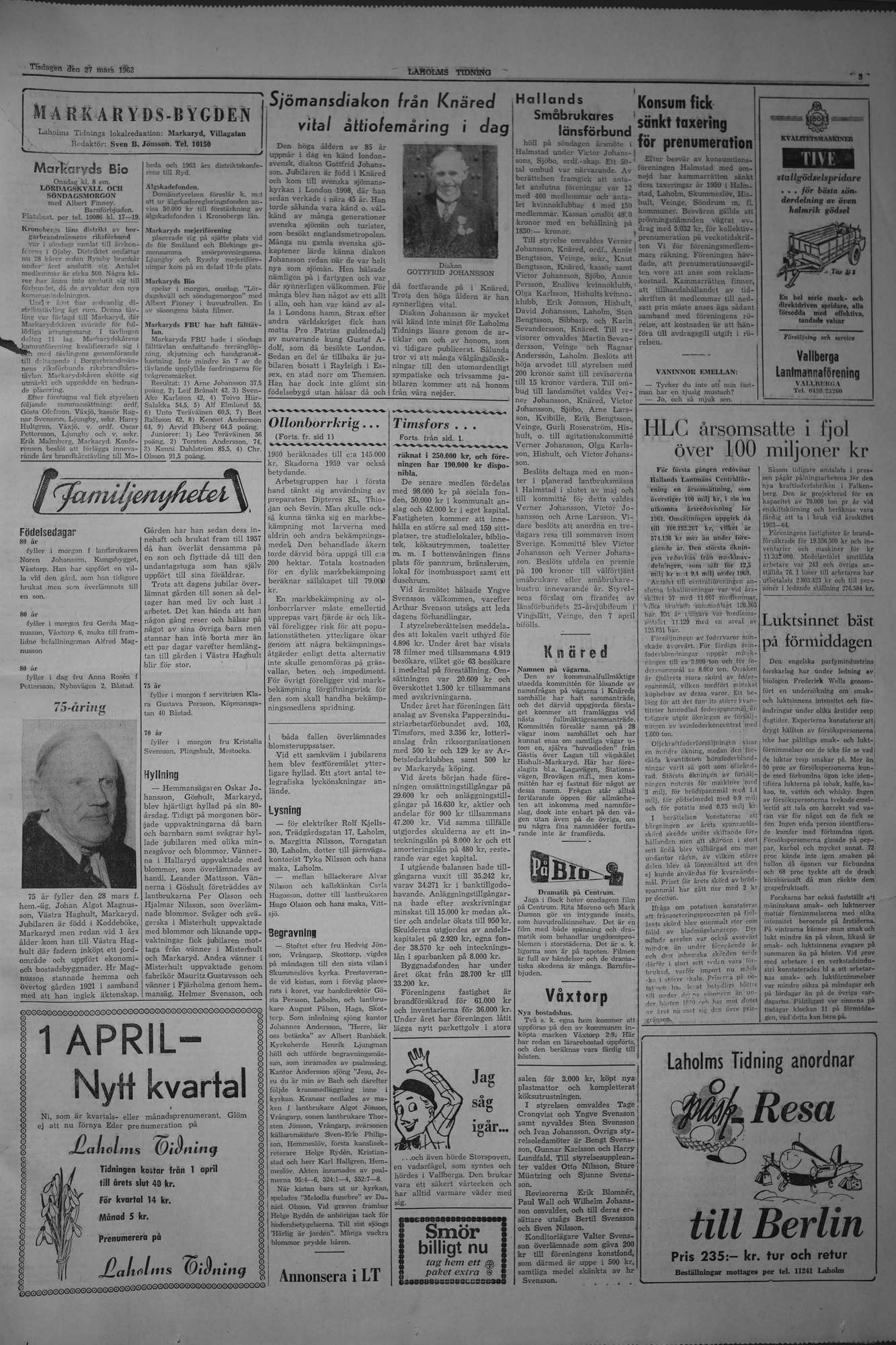 Laholms Tidning Tisdag 27 mars 1962, sida 3