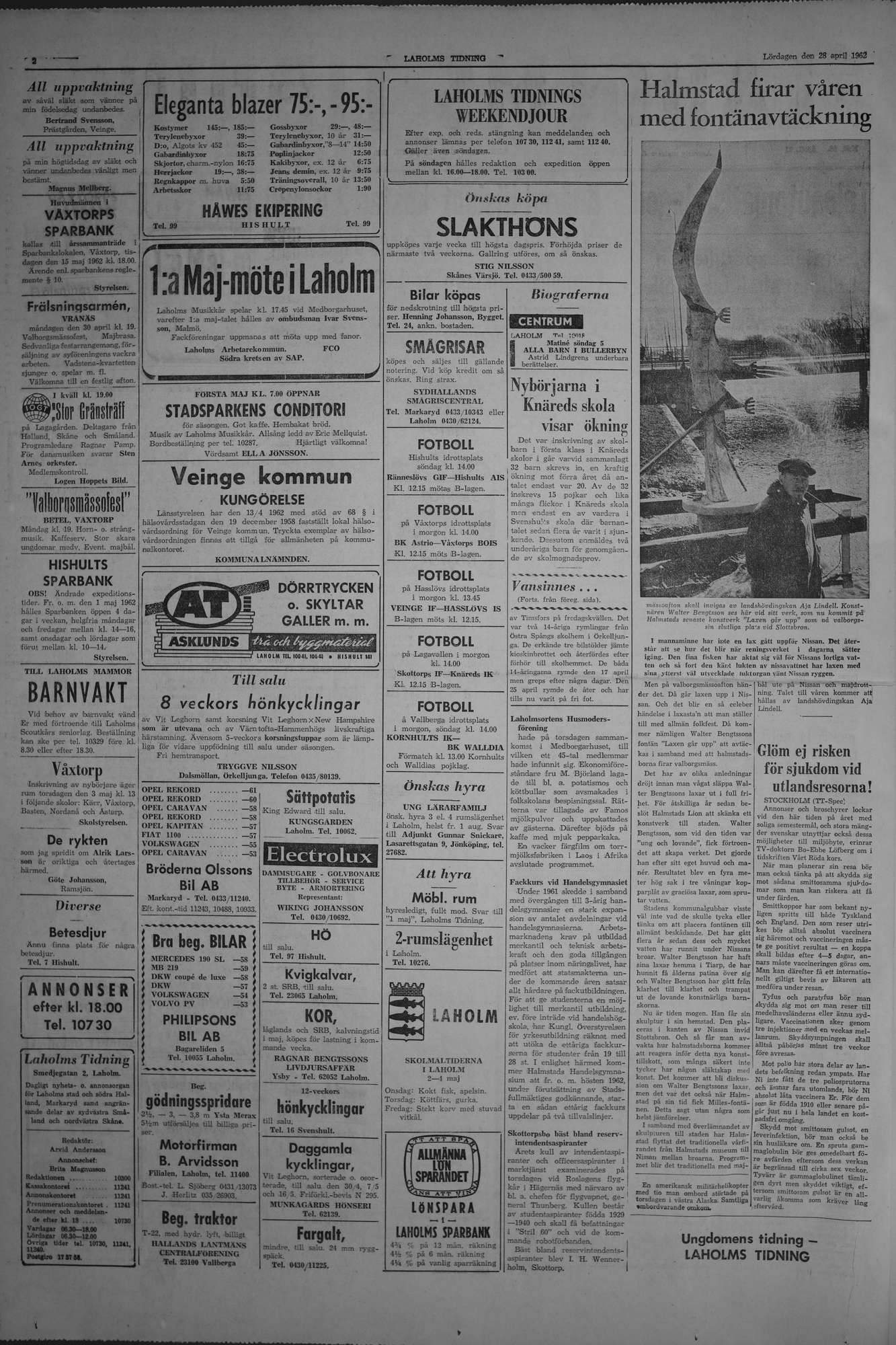 Laholms Tidning Lördag 28 april 1962, sida 2
