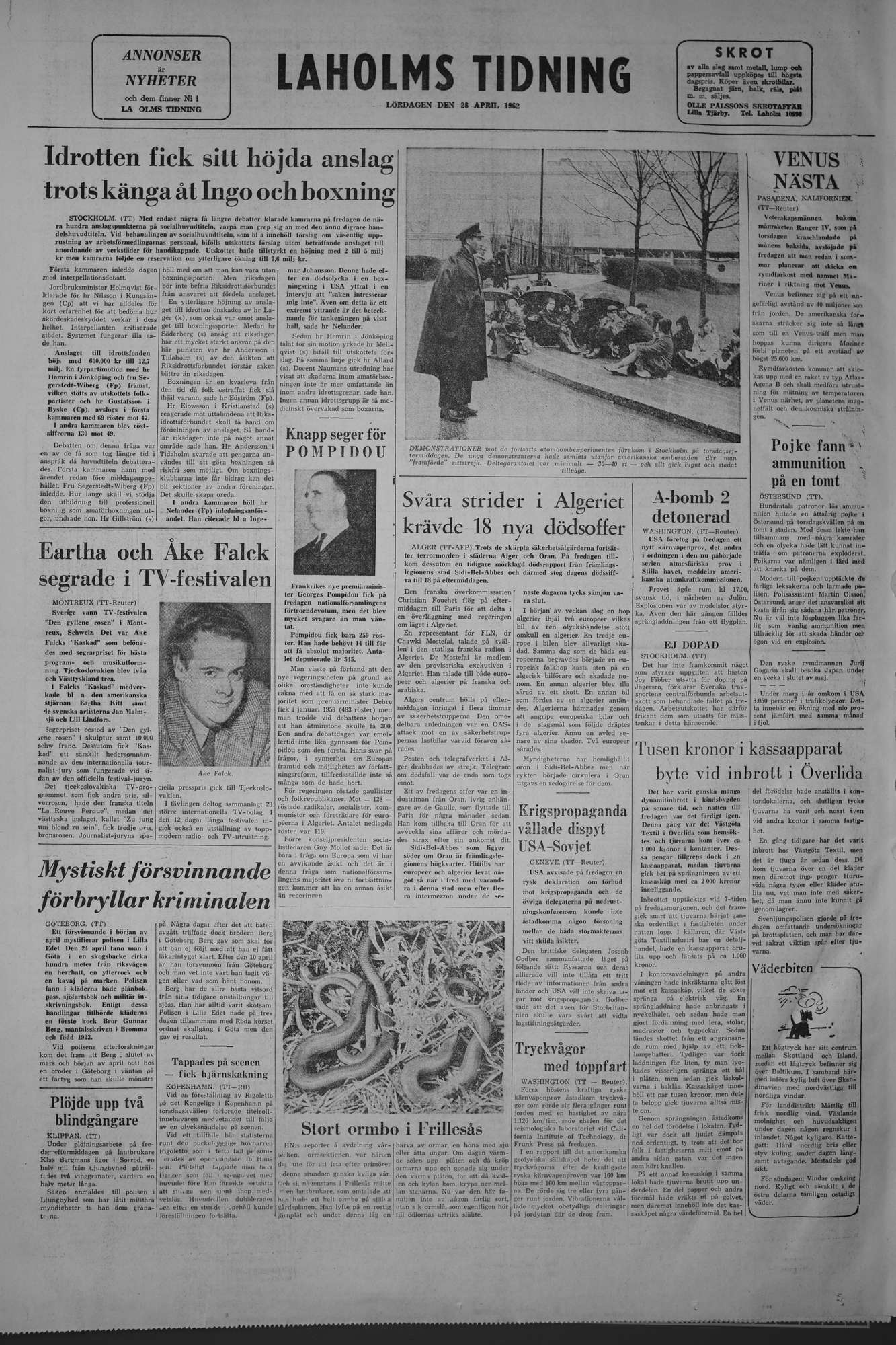 Laholms Tidning Lördag 28 april 1962, sida 8