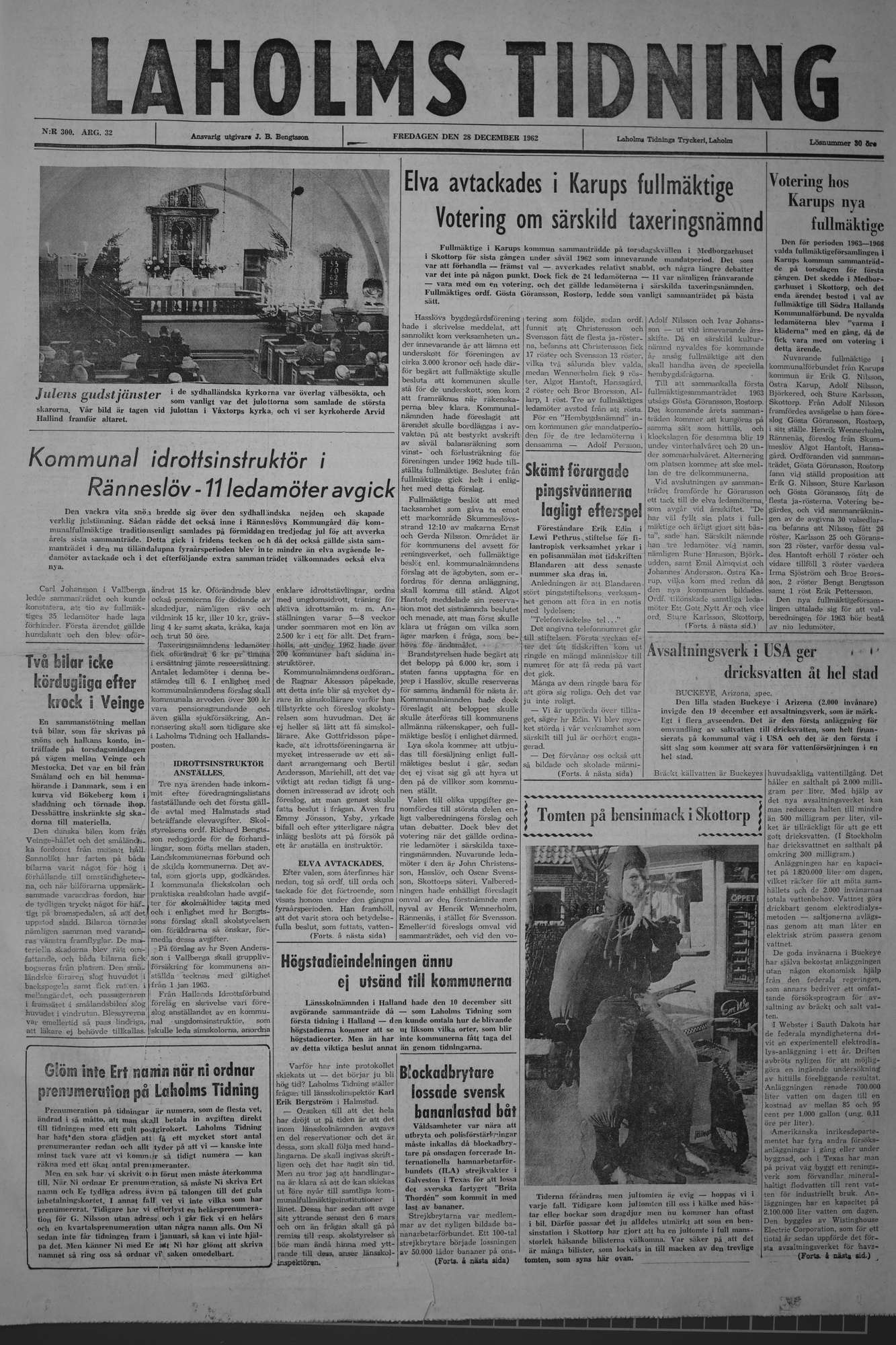 Laholms Tidning Fredag 28 december 1962, sida 1