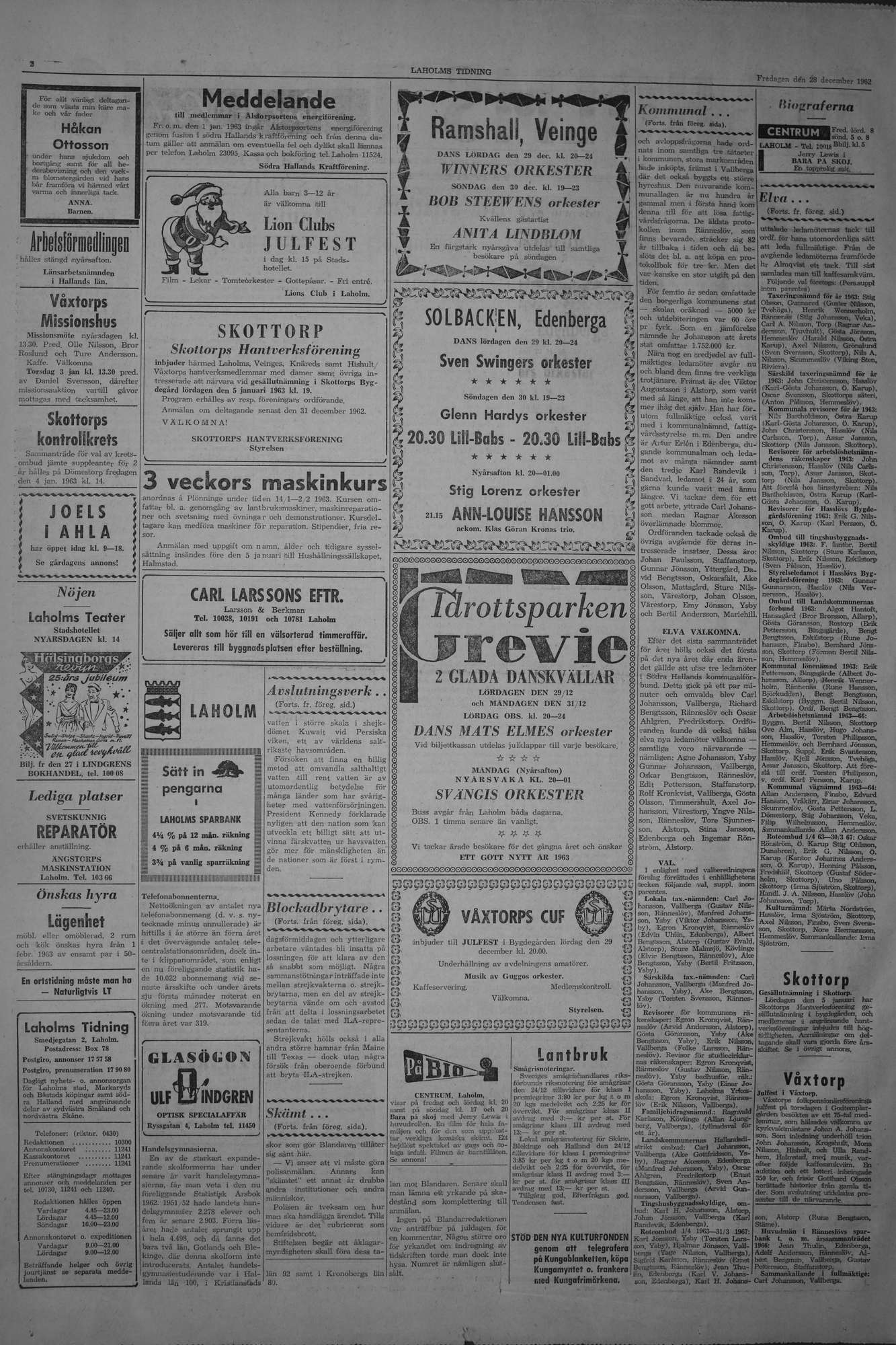 Laholms Tidning Fredag 28 december 1962, sida 2