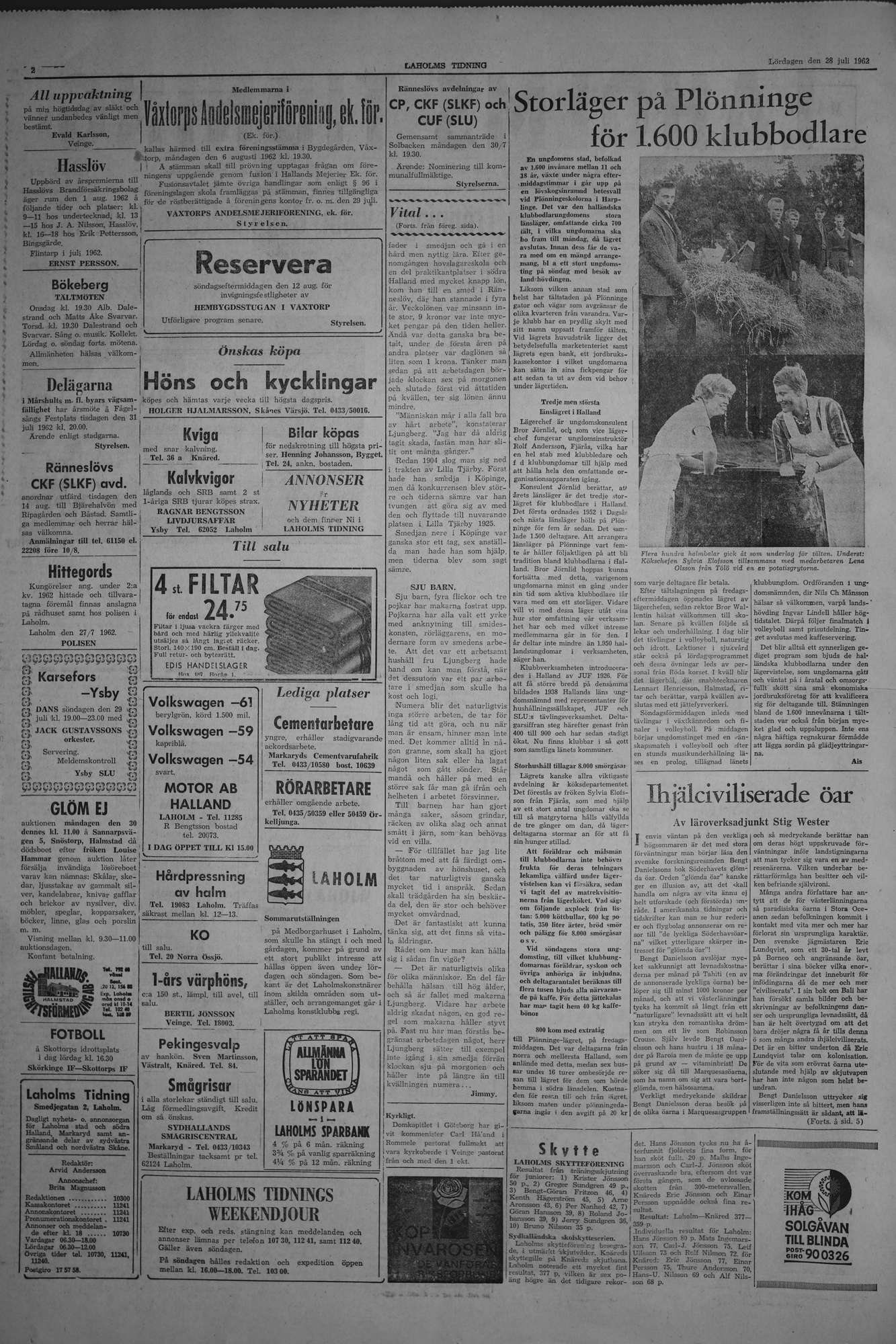Laholms Tidning Lördag 28 juli 1962, sida 2