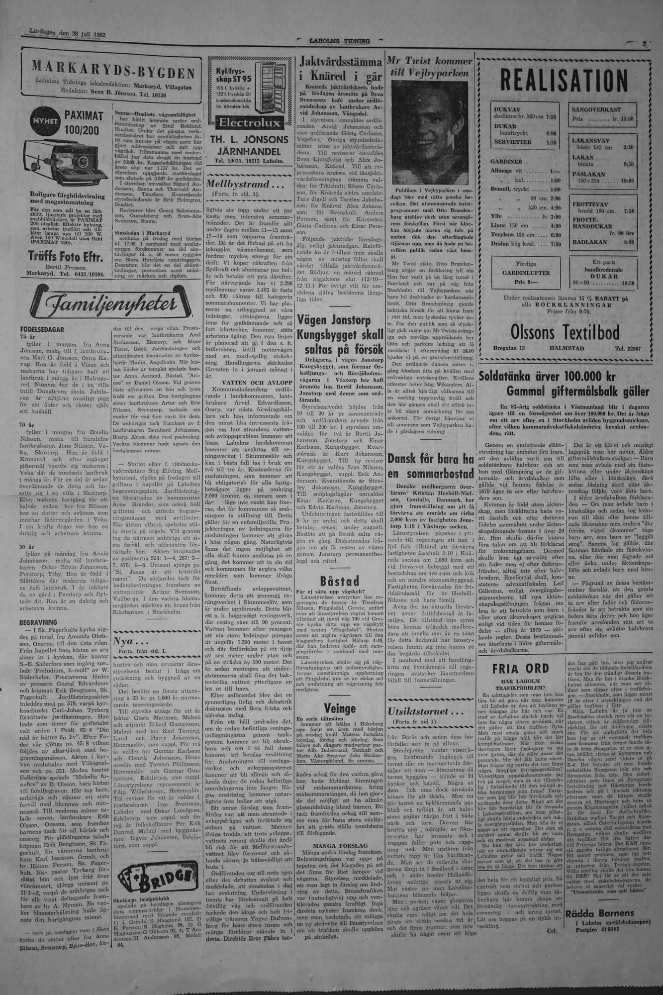 Laholms Tidning Lördag 28 juli 1962, sida 3
