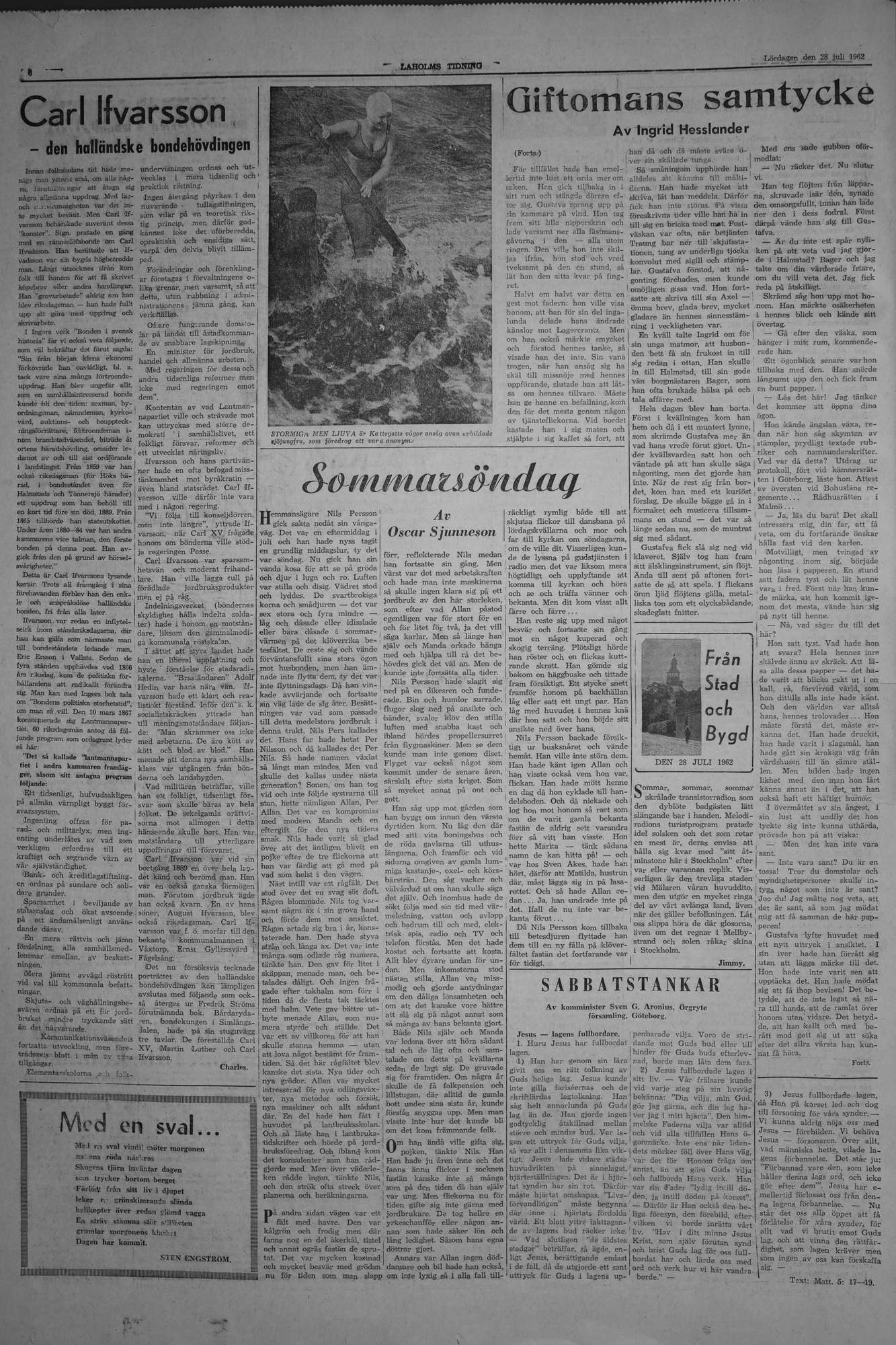 Laholms Tidning Lördag 28 juli 1962, sida 6
