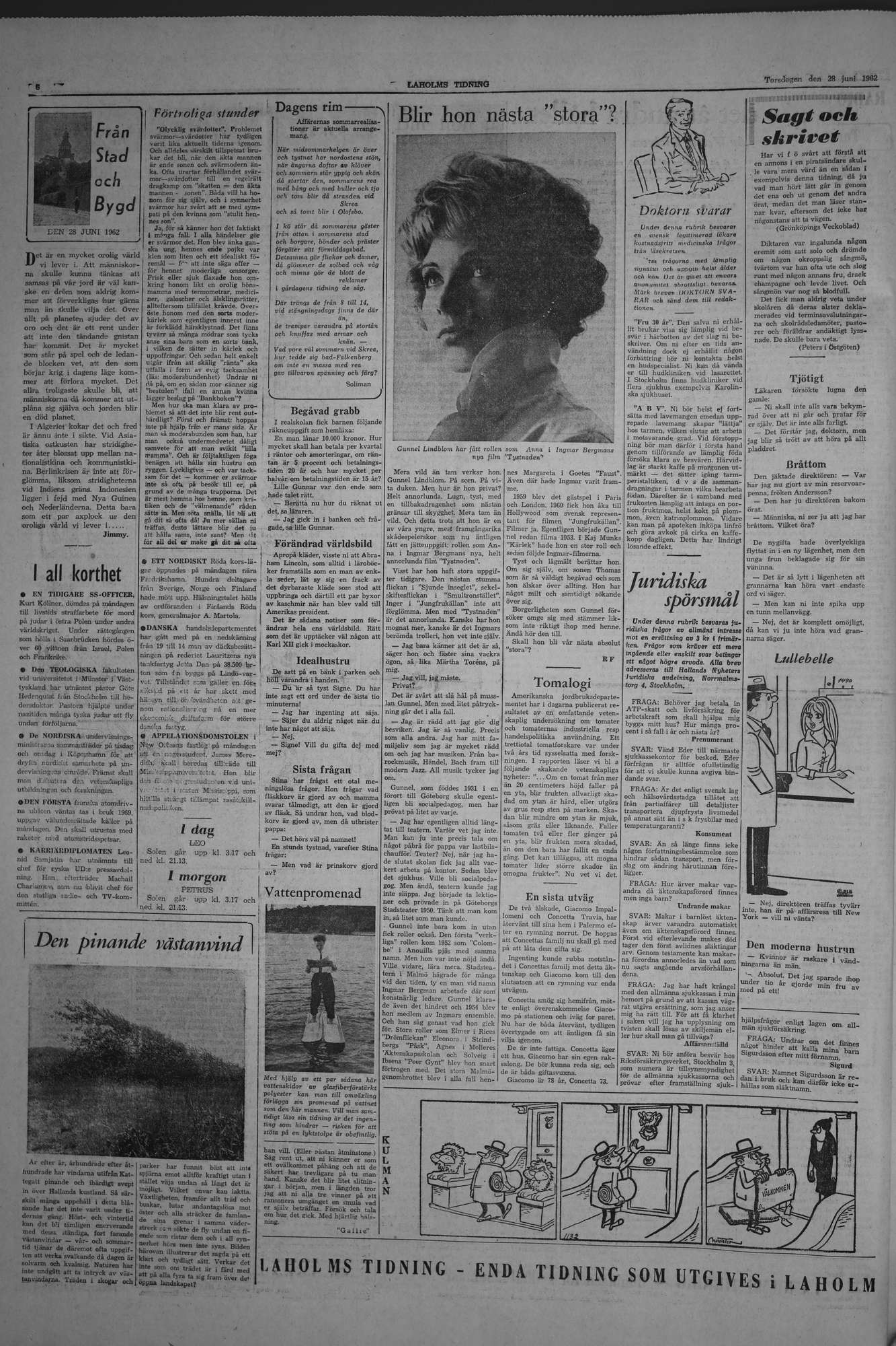Laholms Tidning Torsdag 28 juni 1962, sida 6