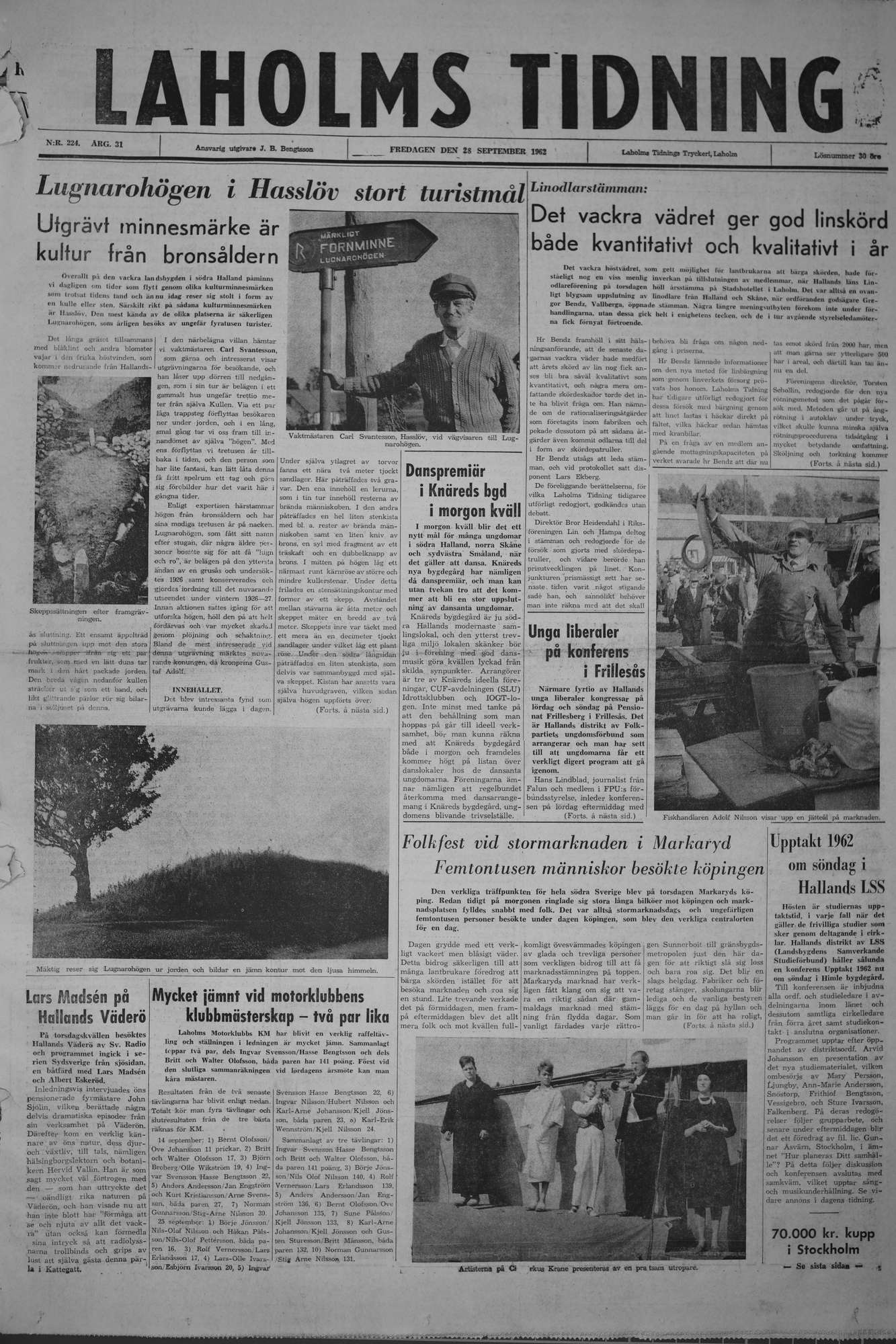 Laholms Tidning Fredag 28 september 1962, sida 1