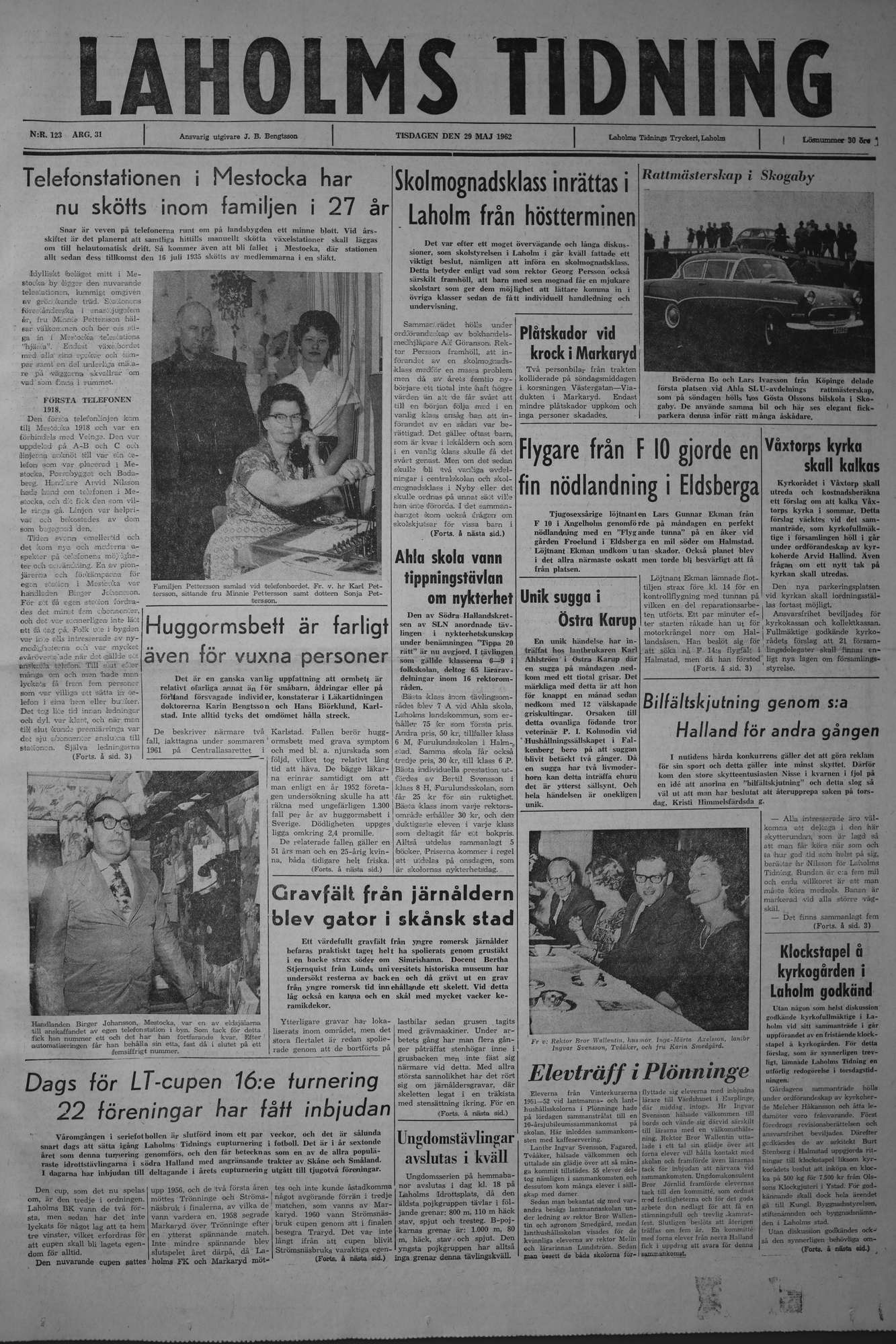 Laholms Tidning Tisdag 29 maj 1962, sida 1