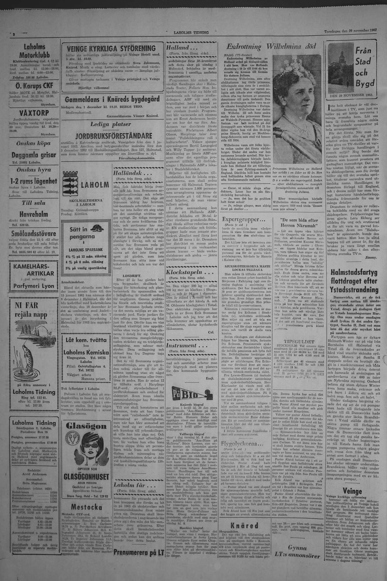 Laholms Tidning Torsdag 29 november 1962, sida 2