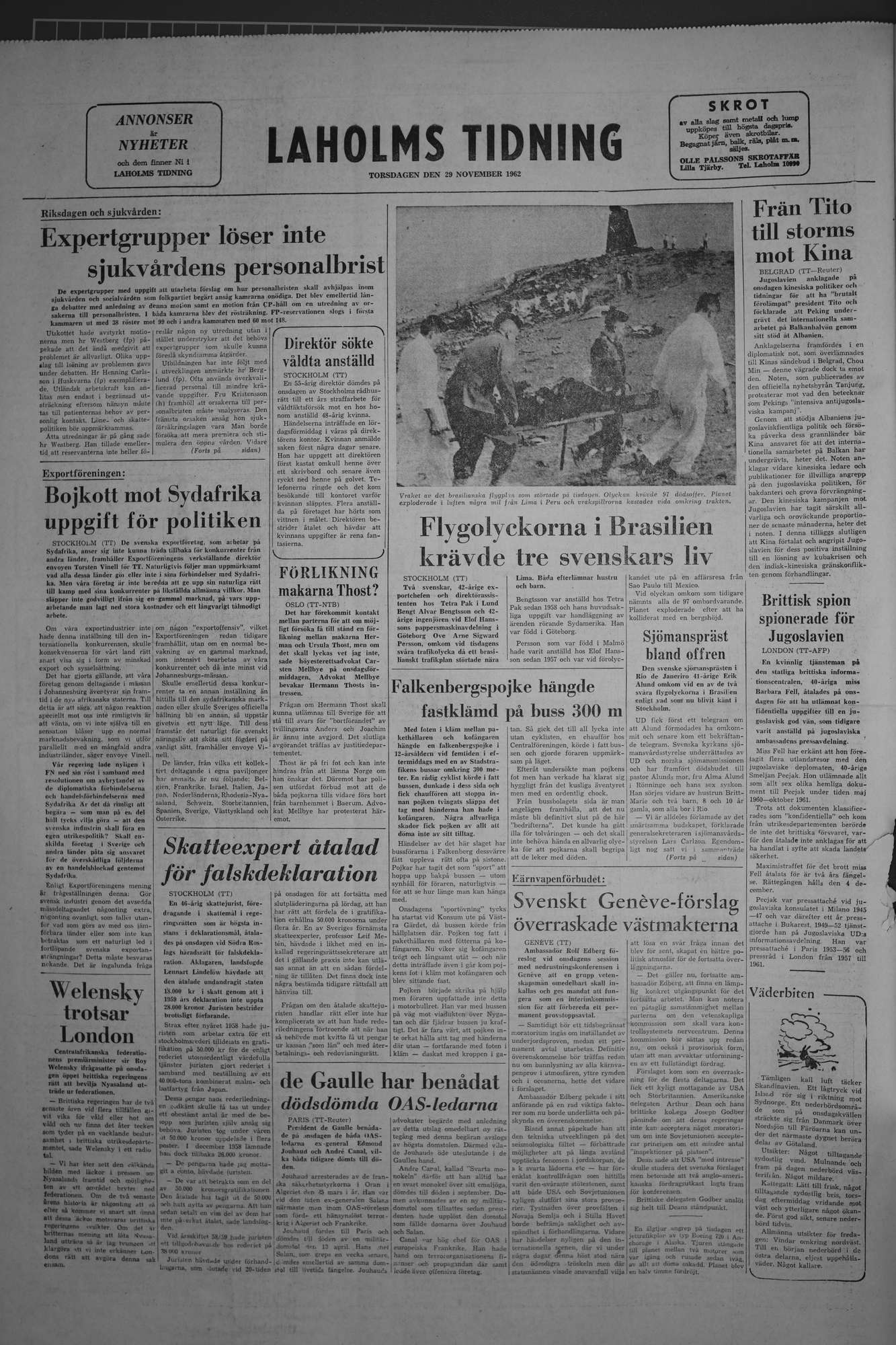 Laholms Tidning Torsdag 29 november 1962, sida 8