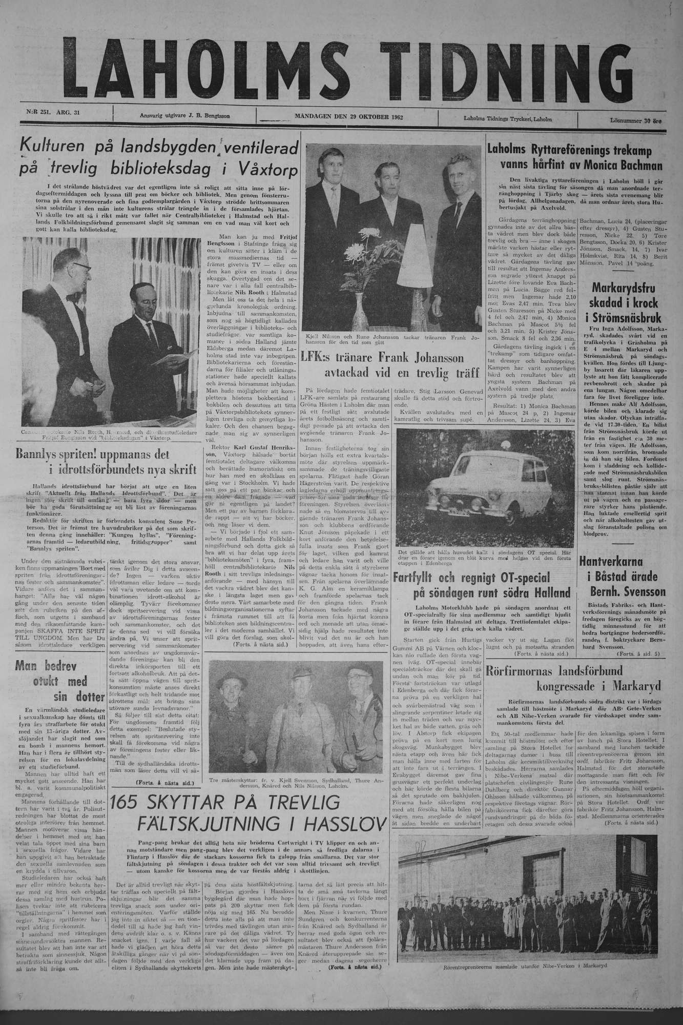 Laholms Tidning Måndag 29 oktober 1962, sida 1