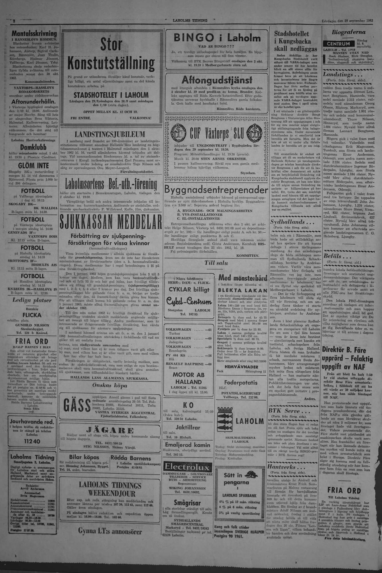 Laholms Tidning Lördag 29 september 1962, sida 2