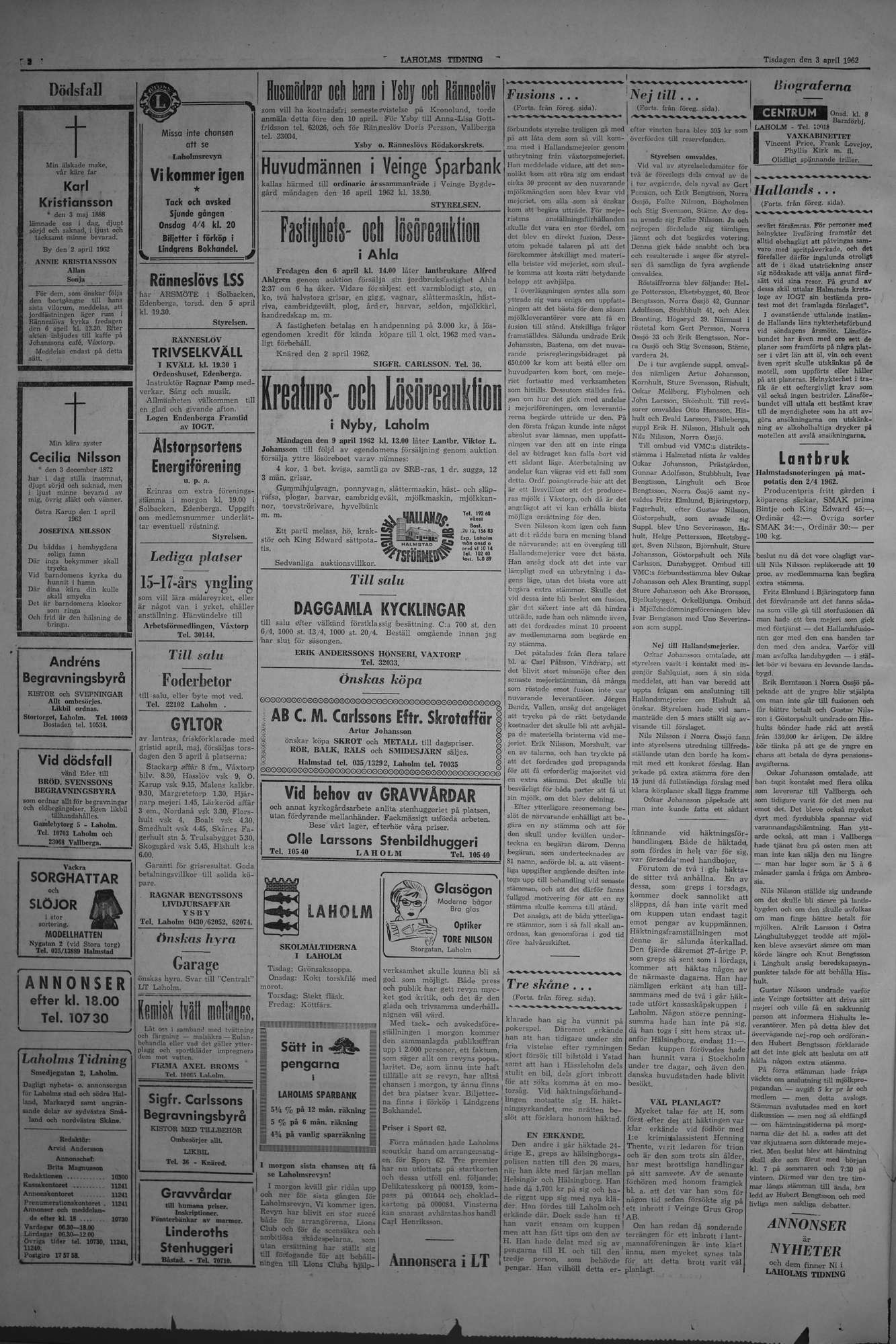 Laholms Tidning Tisdag 3 april 1962, sida 2
