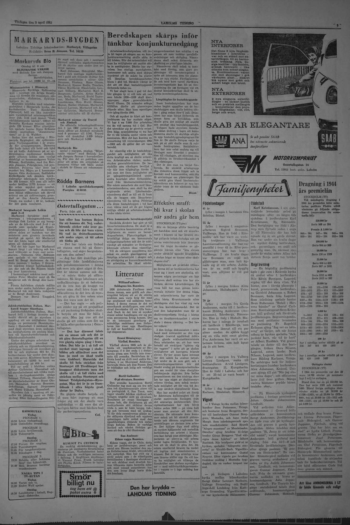 Laholms Tidning Tisdag 3 april 1962, sida 3