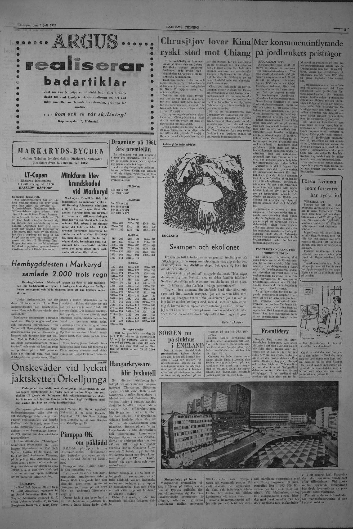 Laholms Tidning Tisdag 3 juli 1962, sida 3