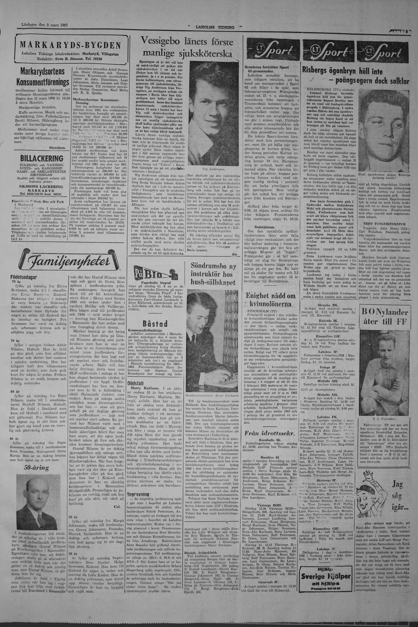 Laholms Tidning Lördag 3 mars 1962, sida 5