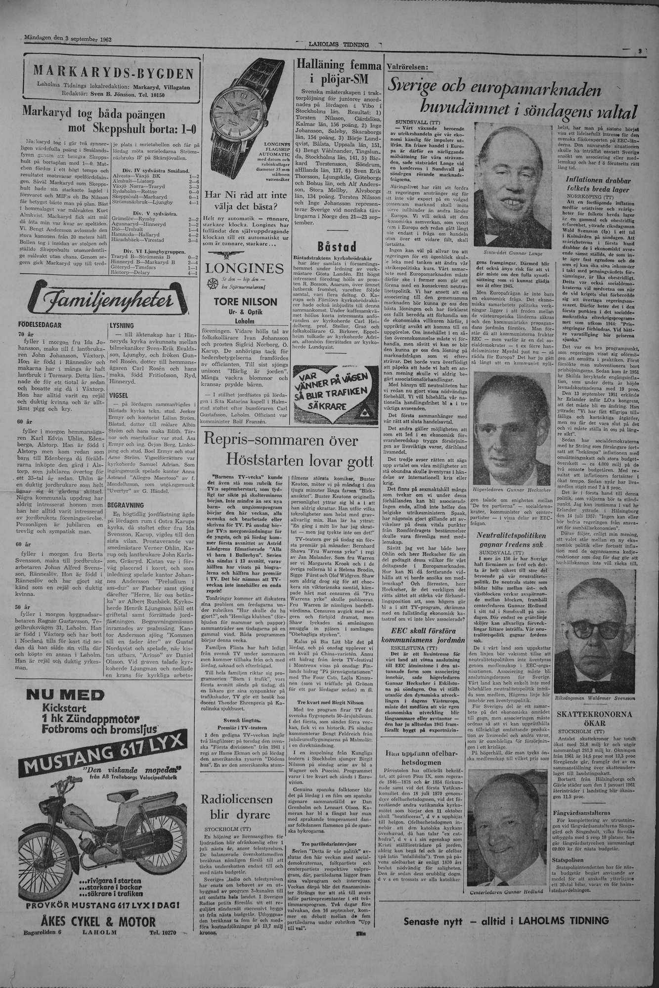 Laholms Tidning Måndag 3 september 1962, sida 3