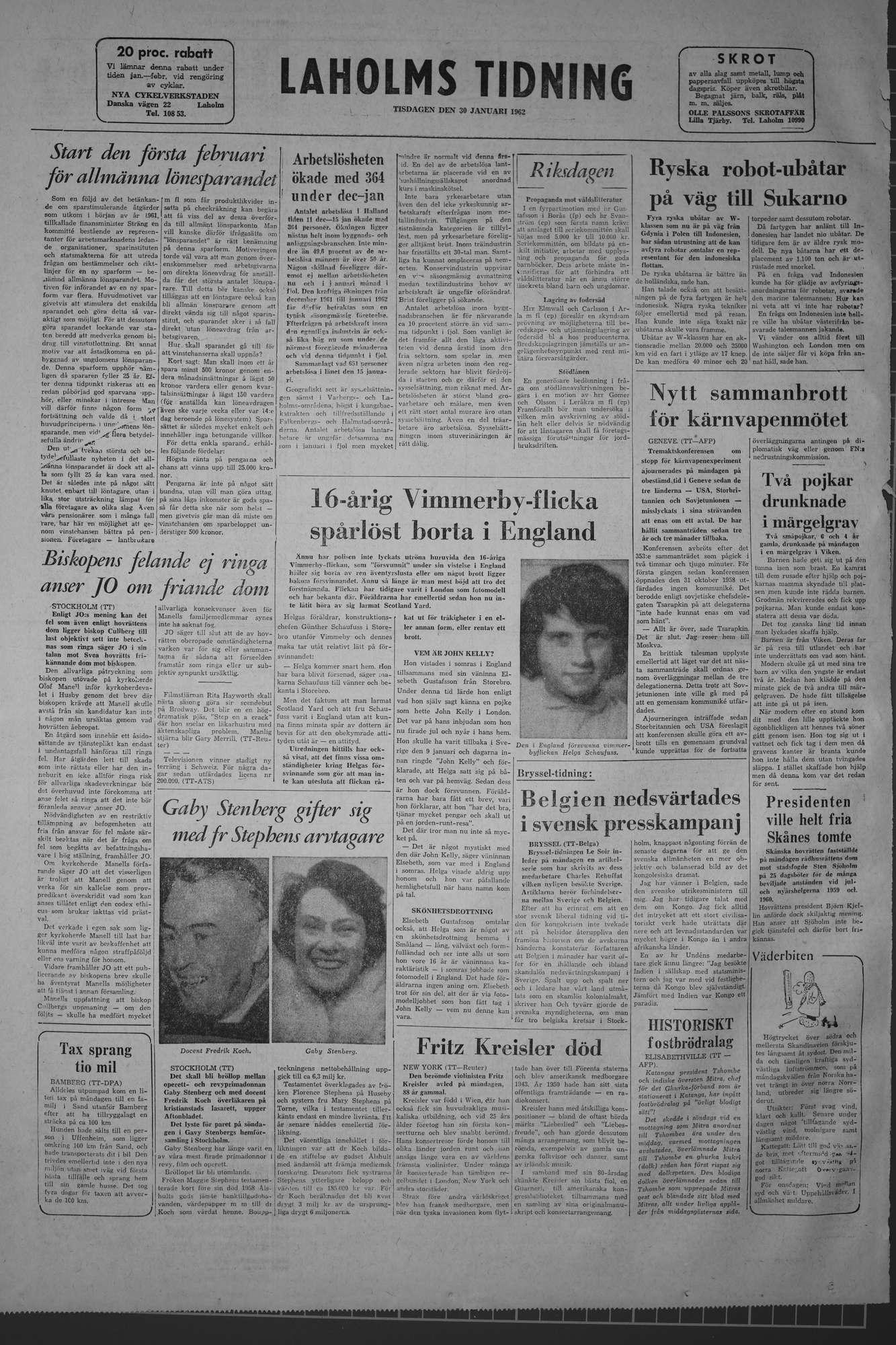 Laholms Tidning Tisdag 30 januari 1962, sida 8