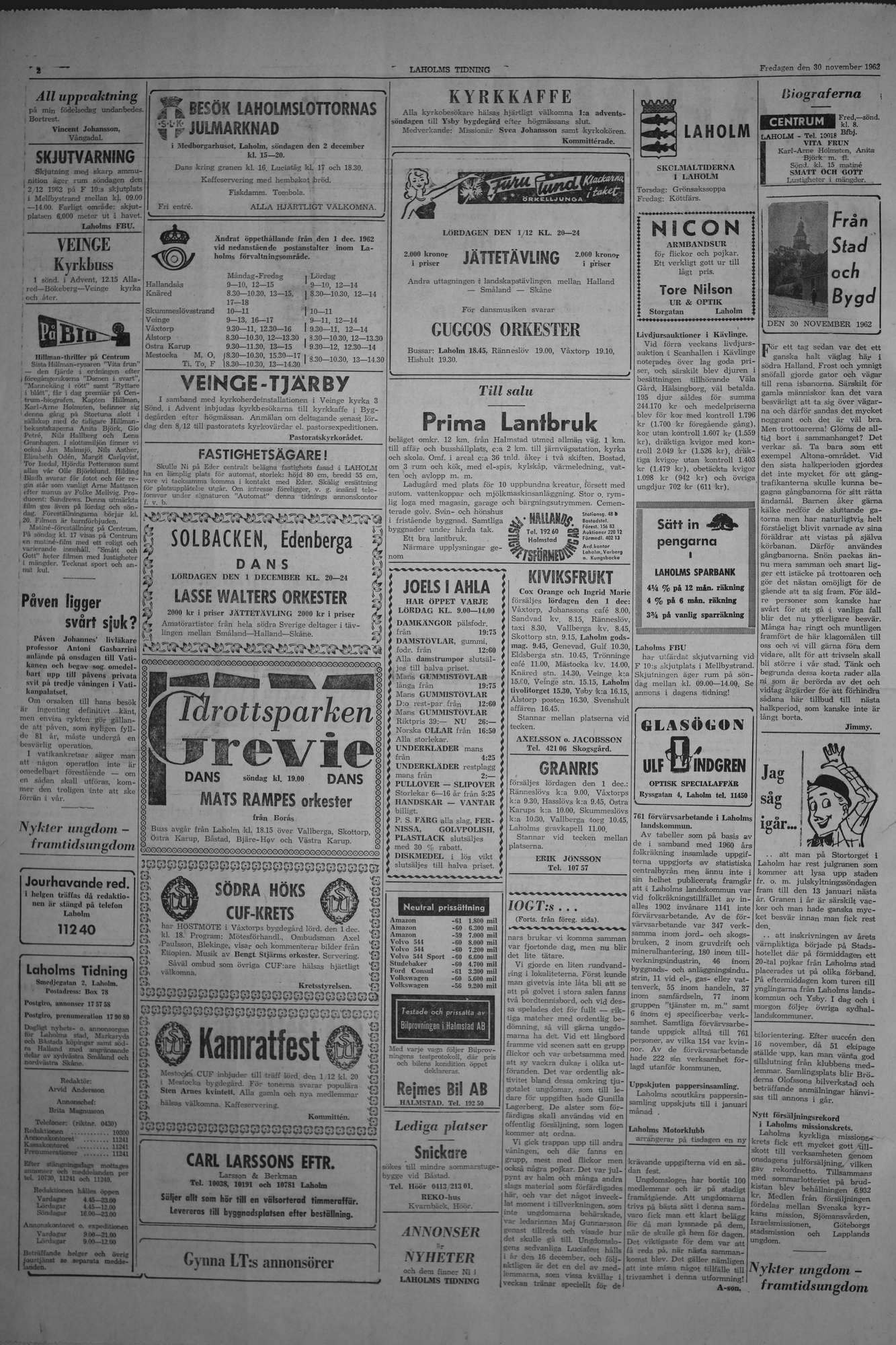 Laholms Tidning Fredag 30 november 1962, sida 2