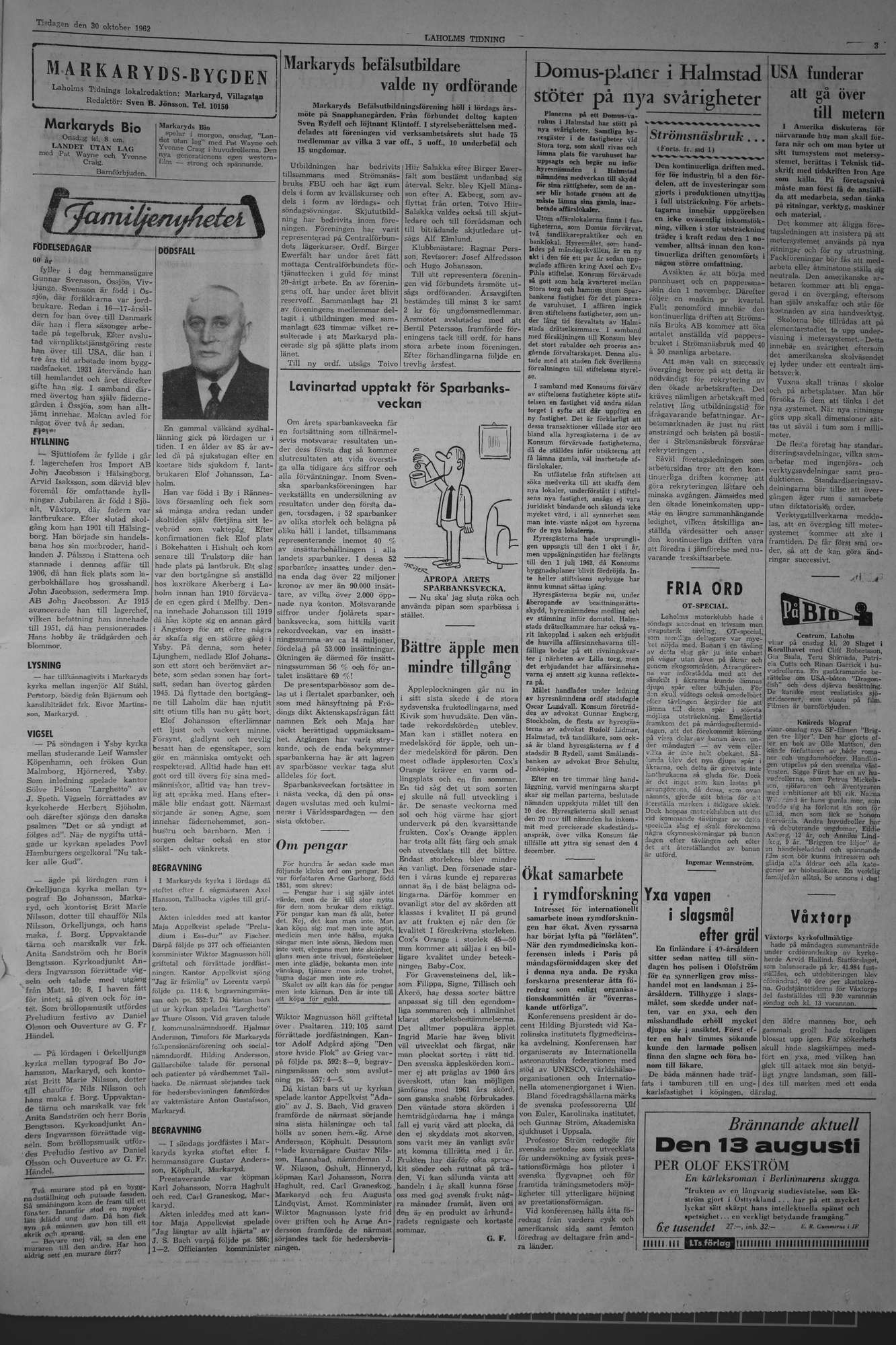 Laholms Tidning Tisdag 30 oktober 1962, sida 3