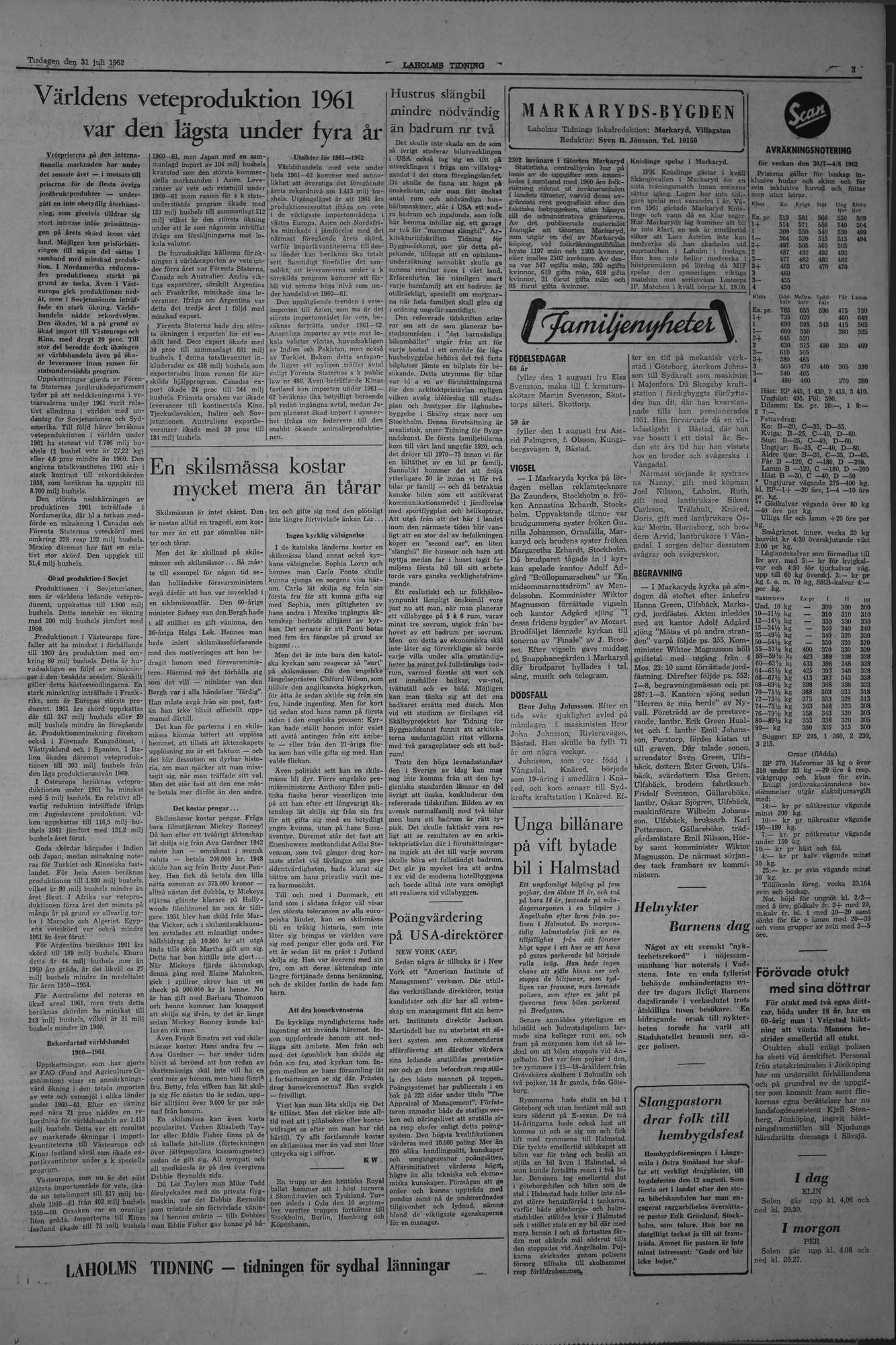 Laholms Tidning Tisdag 31 juli 1962, sida 3