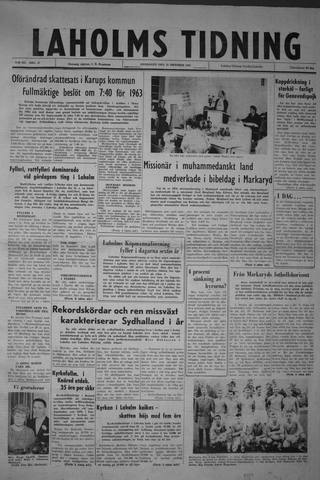 Förstasidan, Onsdag 31 oktober 1962