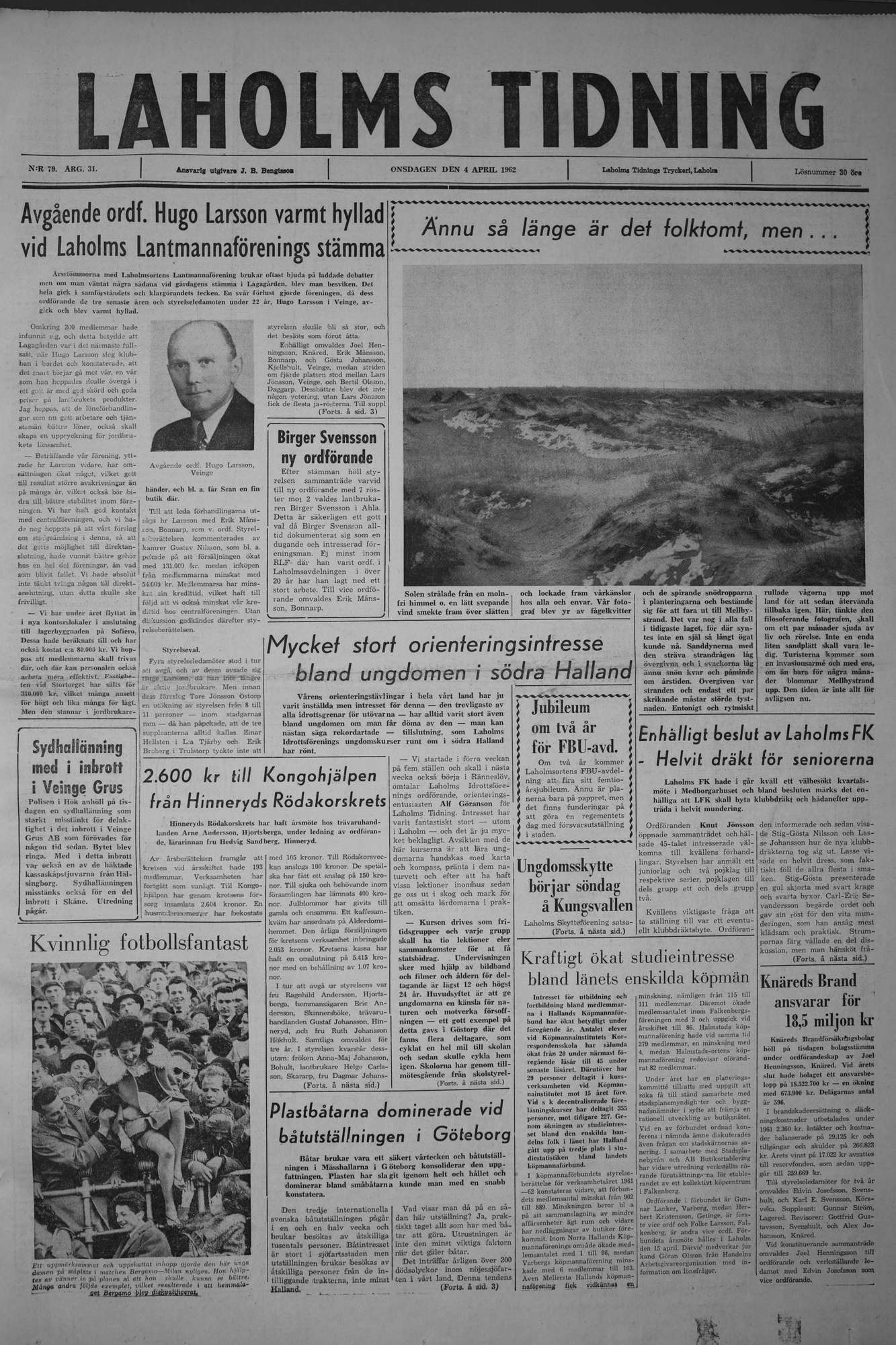 Laholms Tidning Onsdag 4 april 1962, sida 1