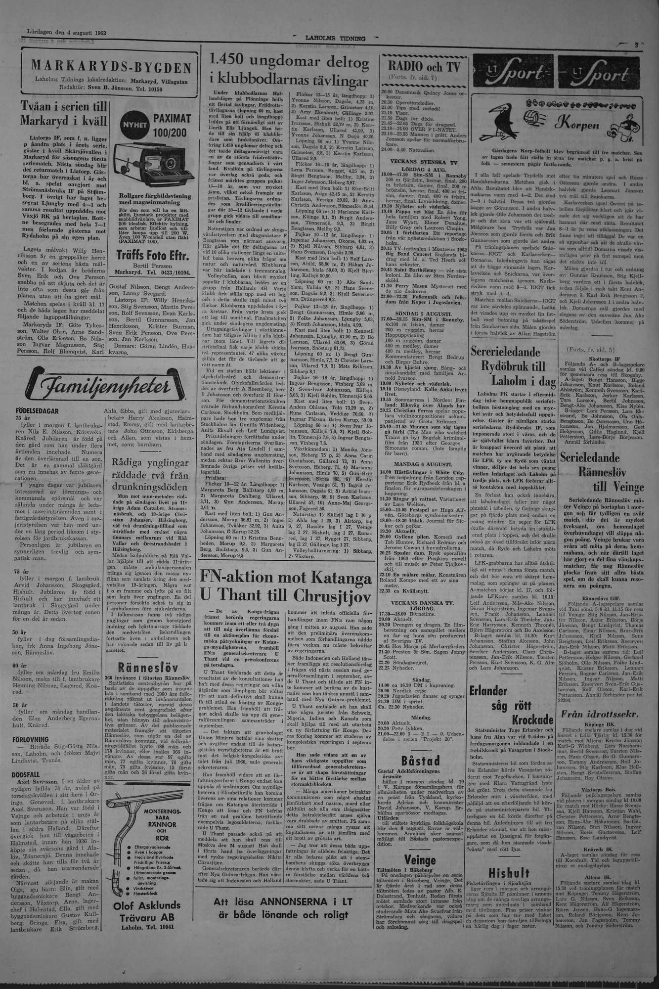 Laholms Tidning Lördag 4 augusti 1962, sida 3