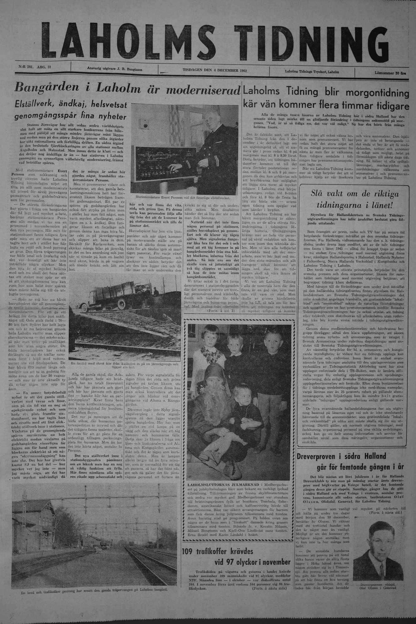 Laholms Tidning Tisdag 4 december 1962, sida 1