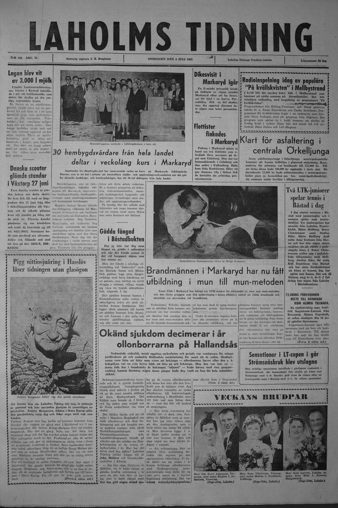 Laholms Tidning Onsdag 4 juli 1962, sida 1
