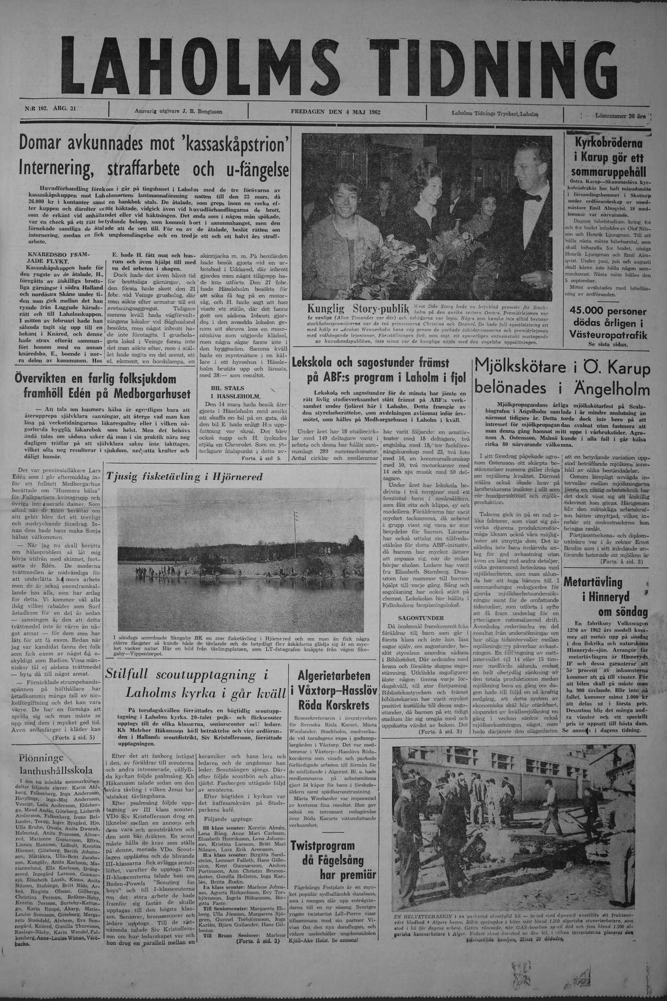 Laholms Tidning Fredag 4 maj 1962, sida 1