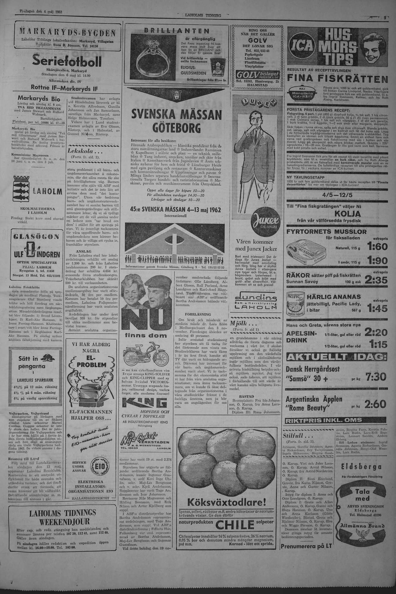 Laholms Tidning Fredag 4 maj 1962, sida 3