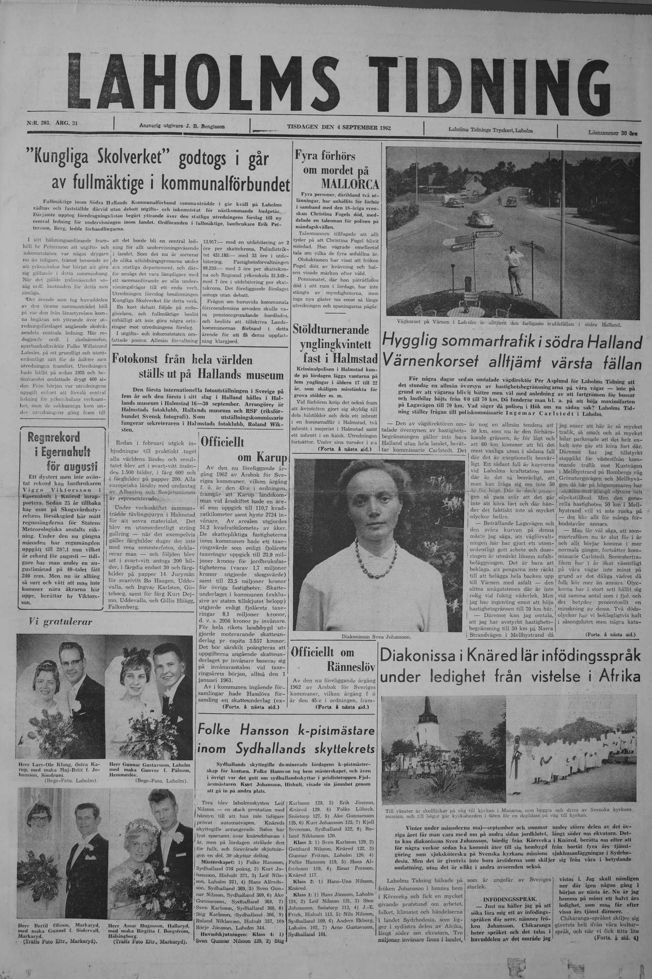 Laholms Tidning Tisdag 4 september 1962, sida 1