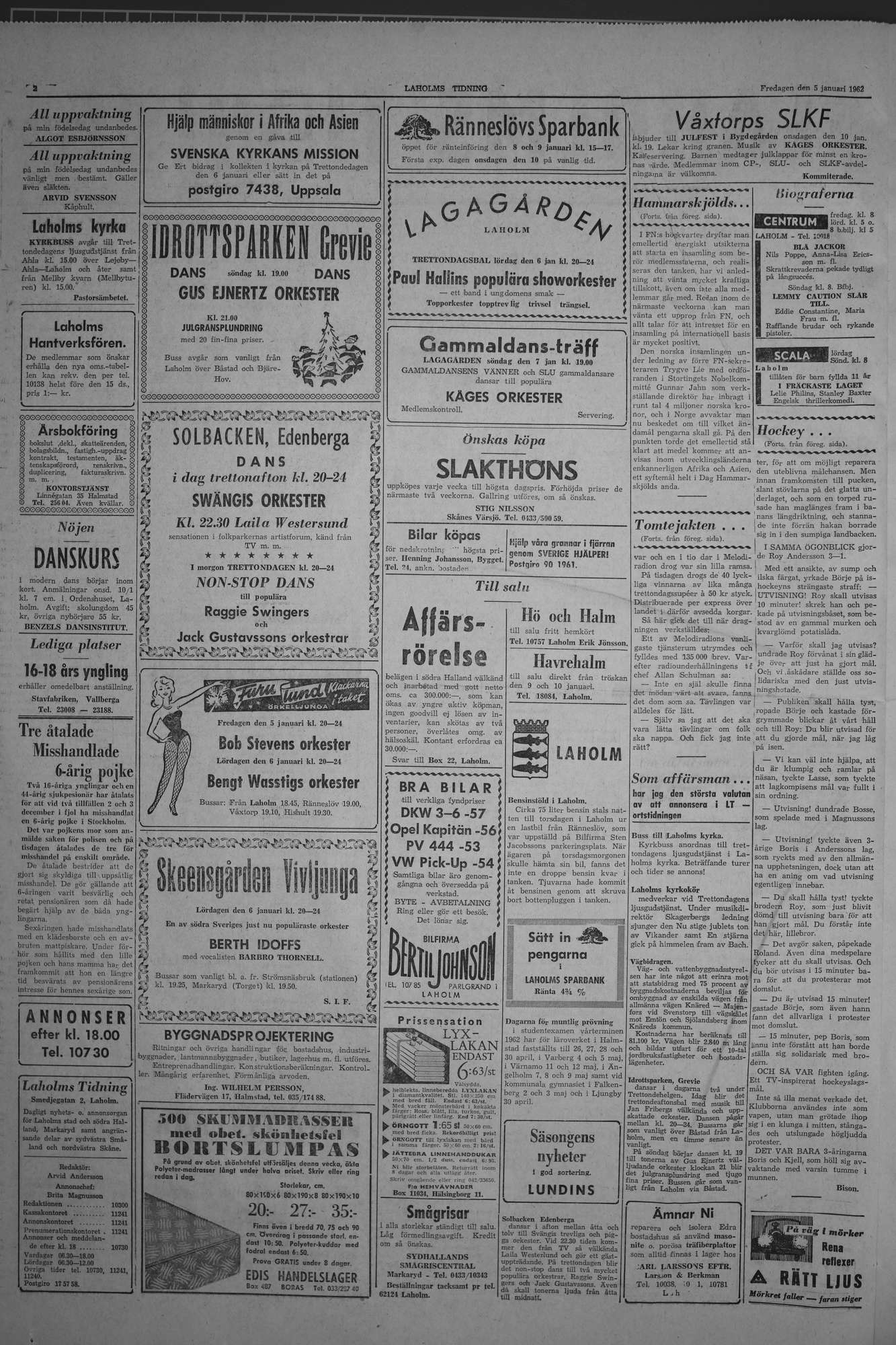 Laholms Tidning Fredag 5 januari 1962, sida 2