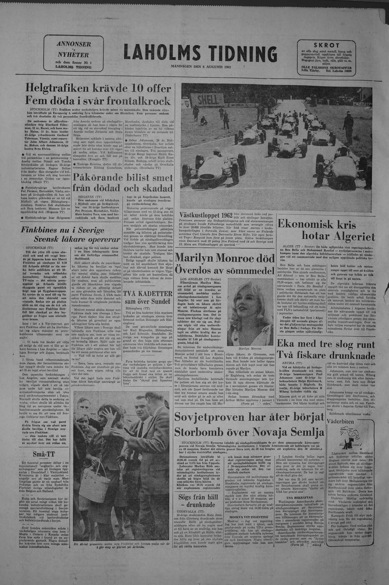 Laholms Tidning Måndag 6 augusti 1962, sida 8