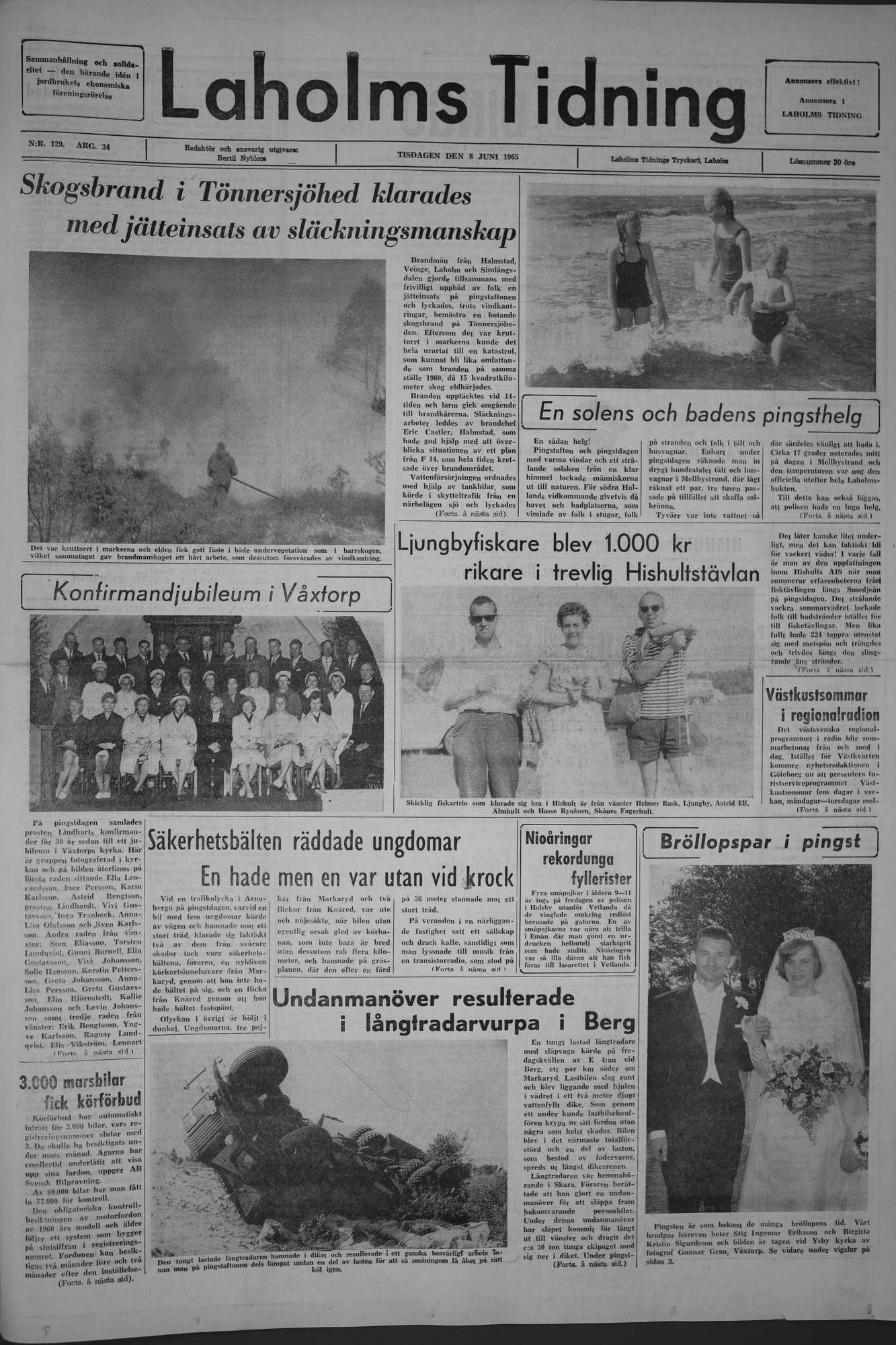 Laholms Tidning Tisdag 8 juni 1965, sida 1