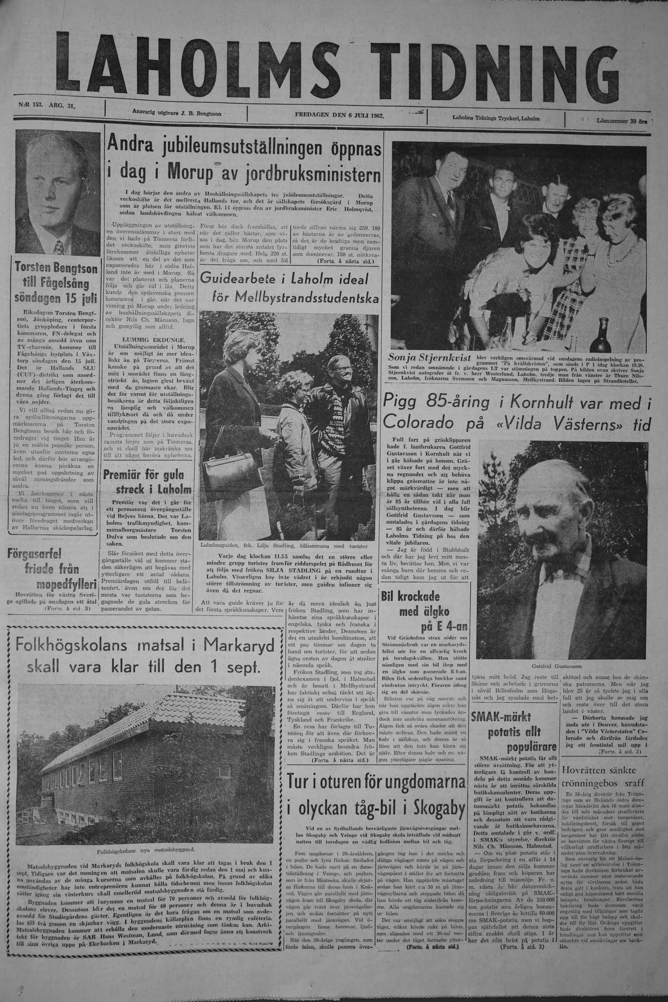 Laholms Tidning Fredag 6 juli 1962, sida 1