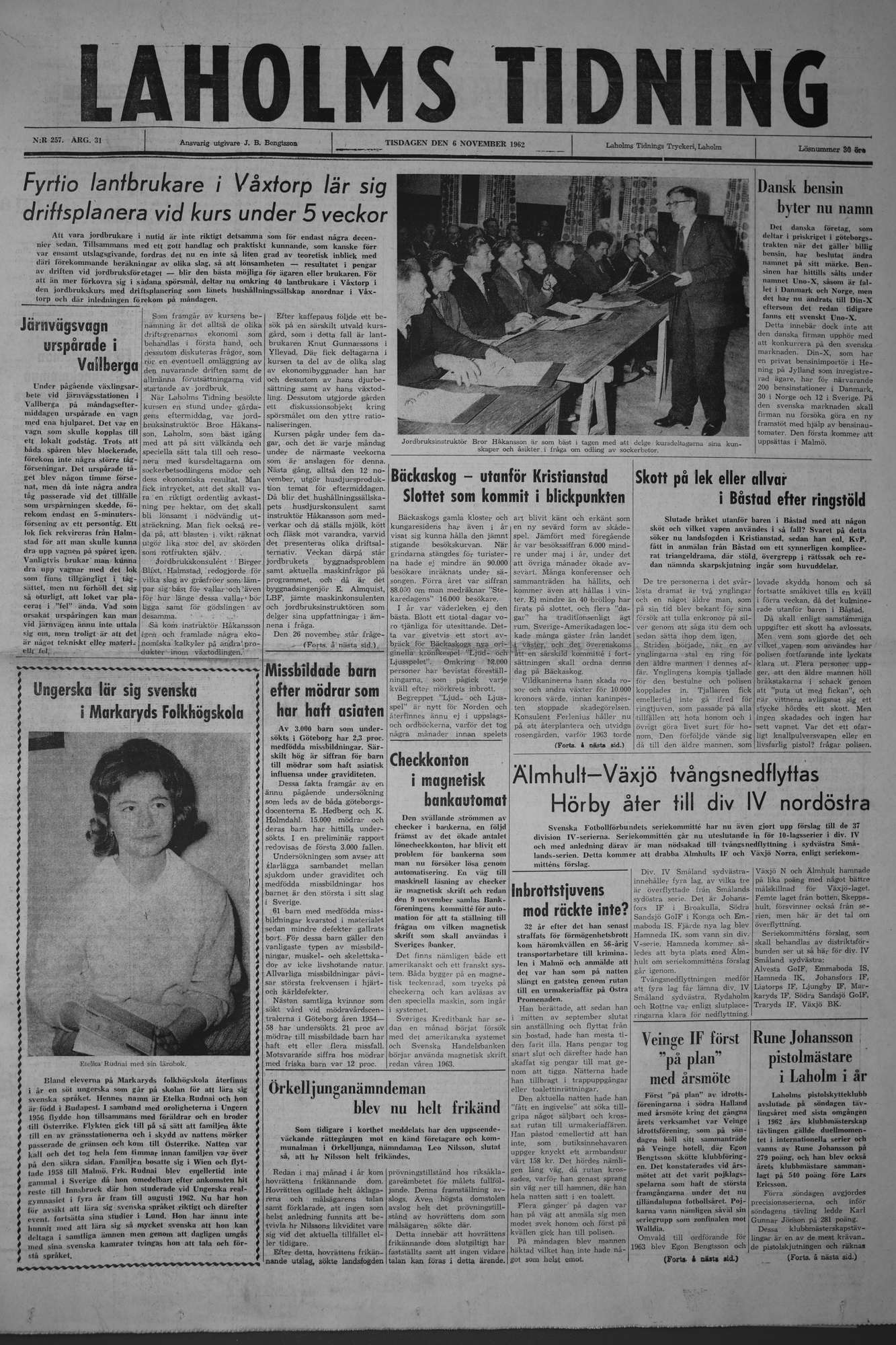Laholms Tidning Tisdag 6 november 1962, sida 1