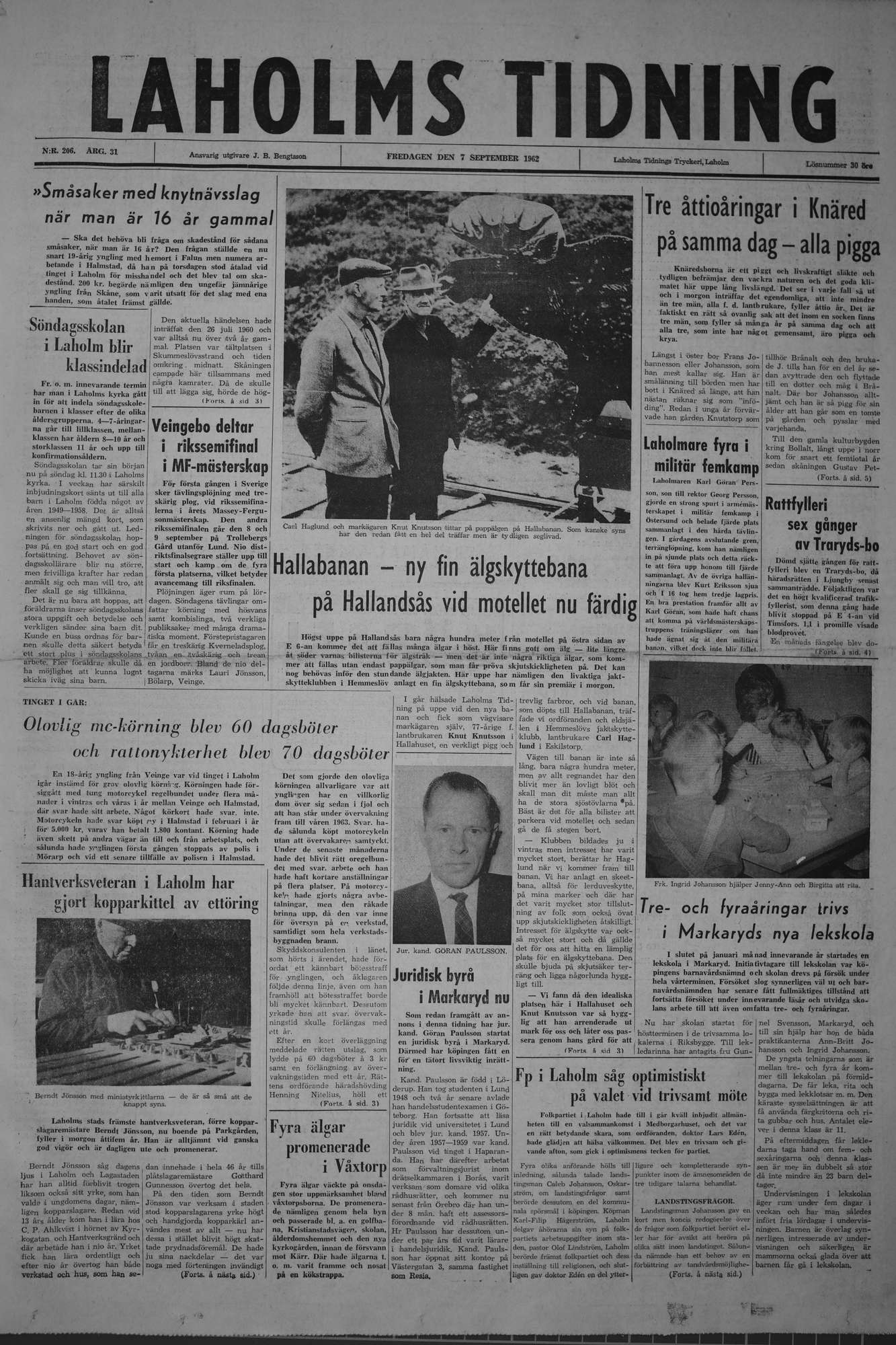 Laholms Tidning Fredag 7 september 1962, sida 1