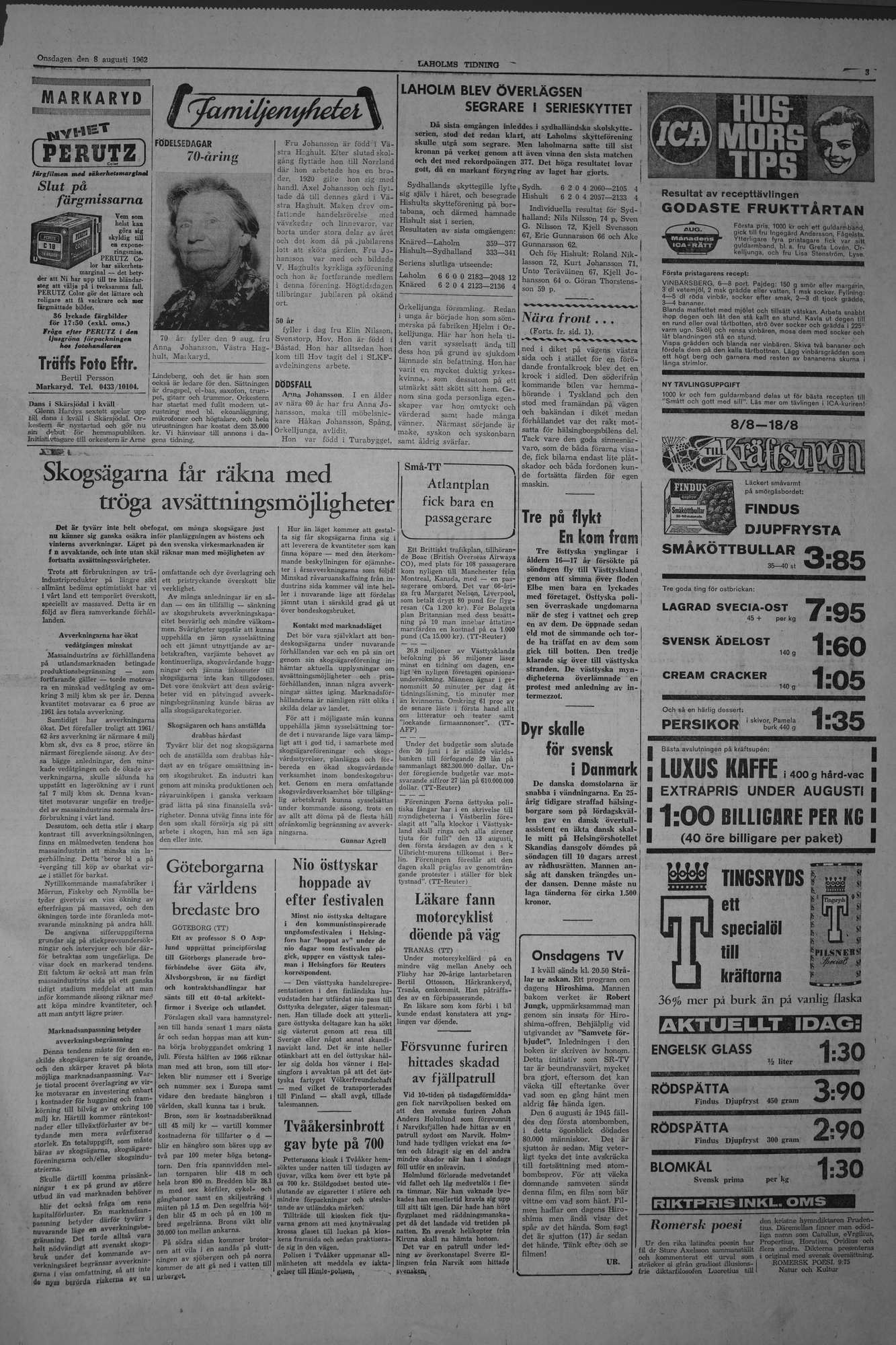 Laholms Tidning Onsdag 8 augusti 1962, sida 3