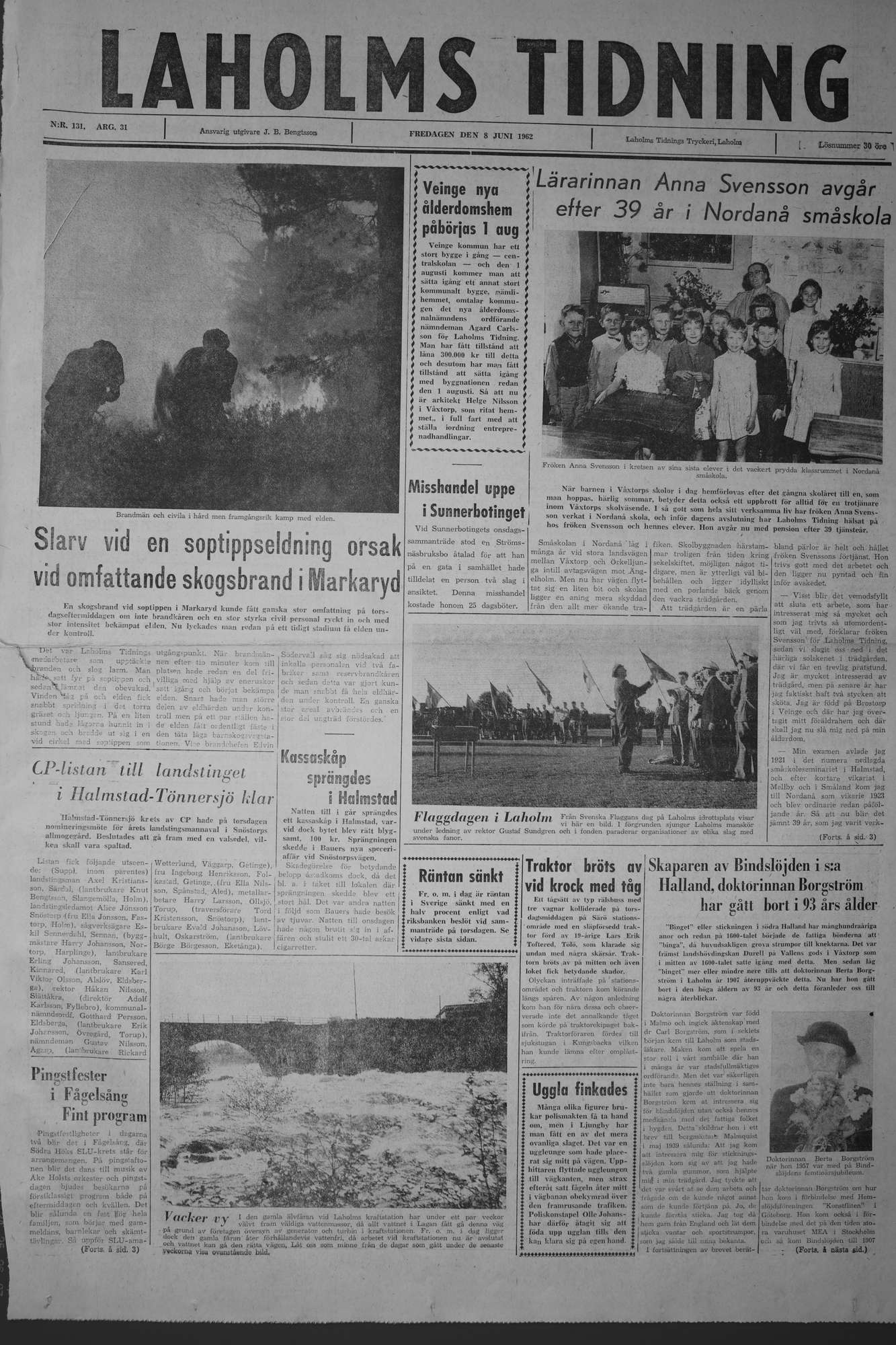 Laholms Tidning Fredag 8 juni 1962, sida 1