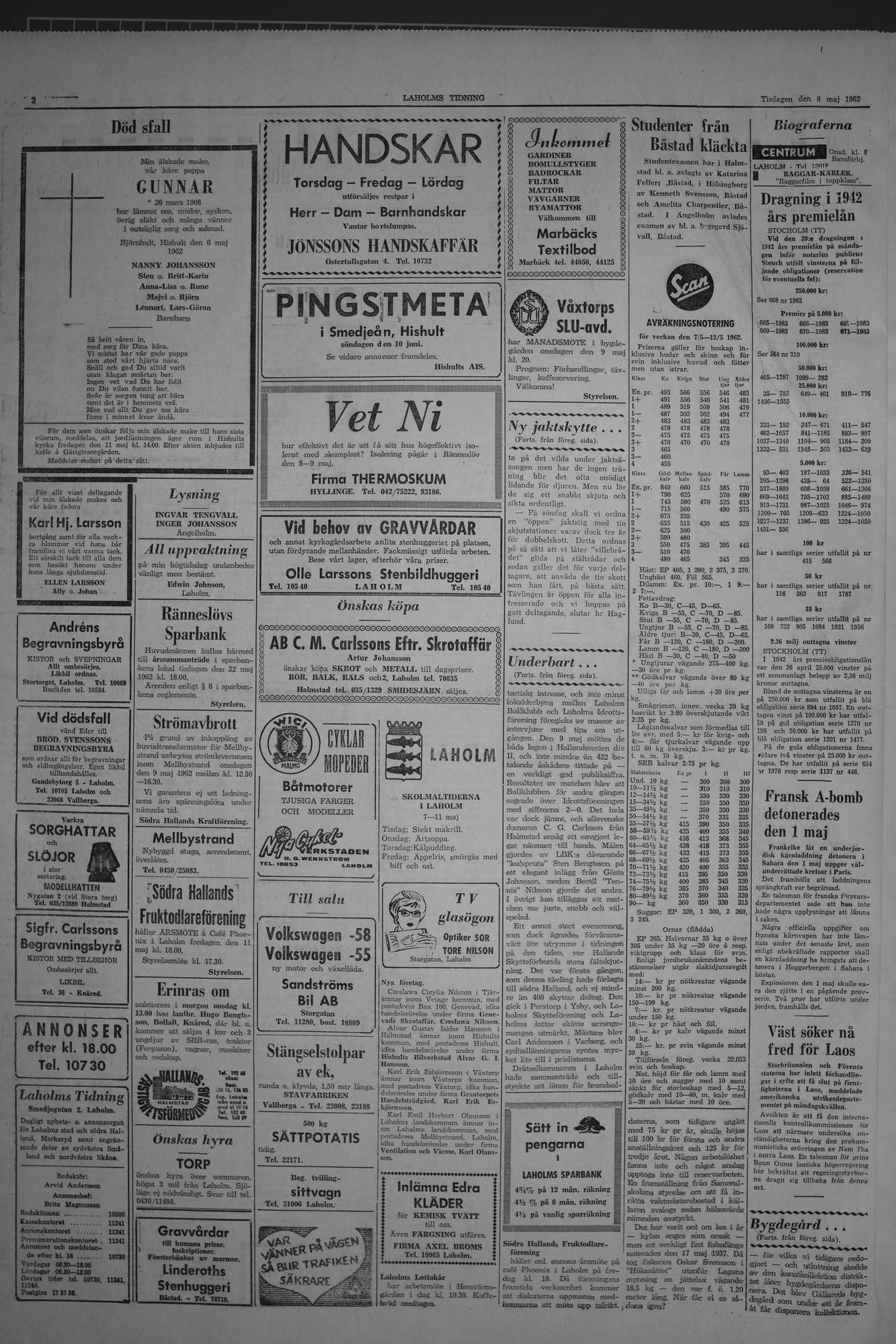 Laholms Tidning Tisdag 8 maj 1962, sida 2