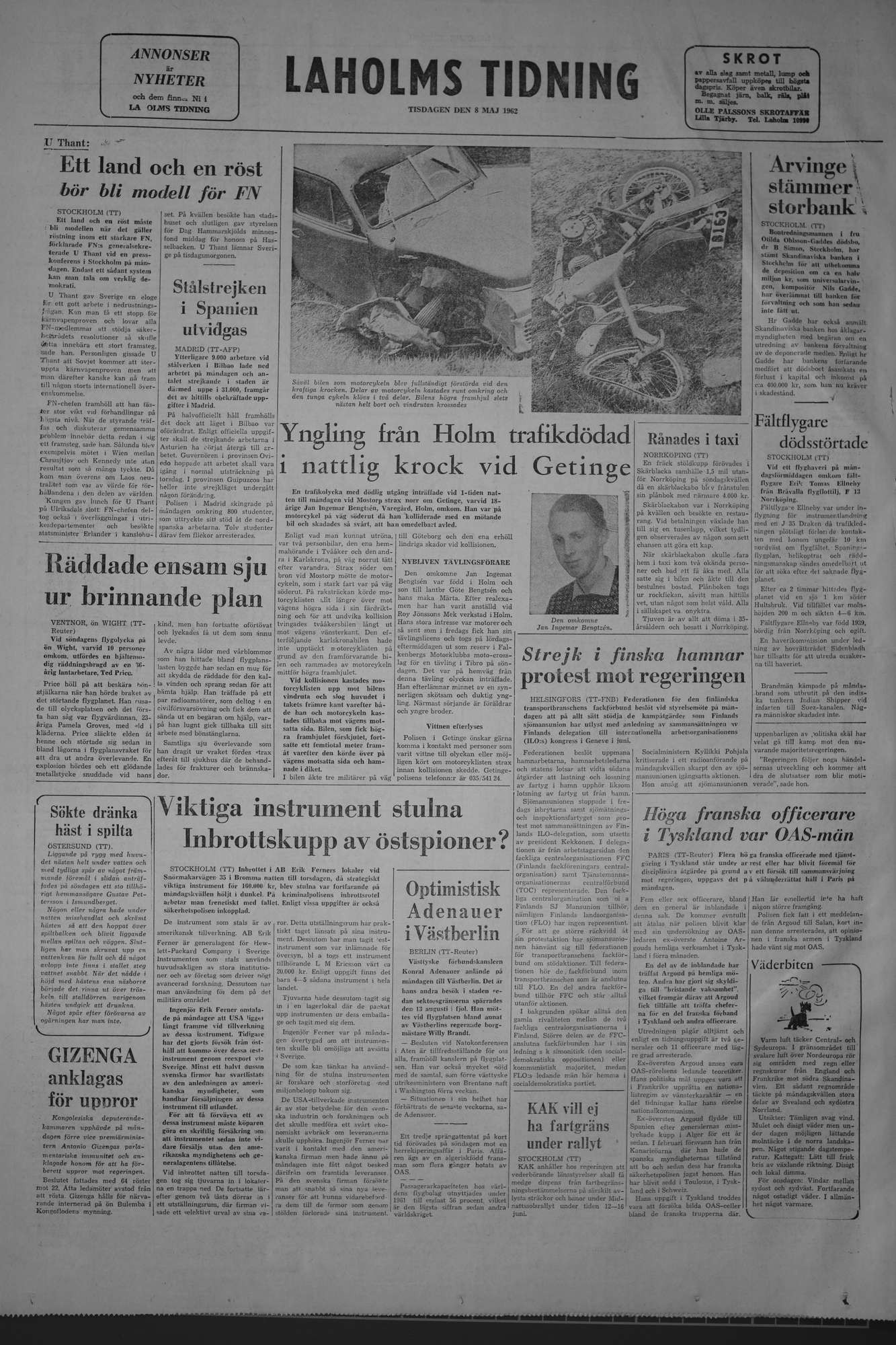 Laholms Tidning Tisdag 8 maj 1962, sida 8