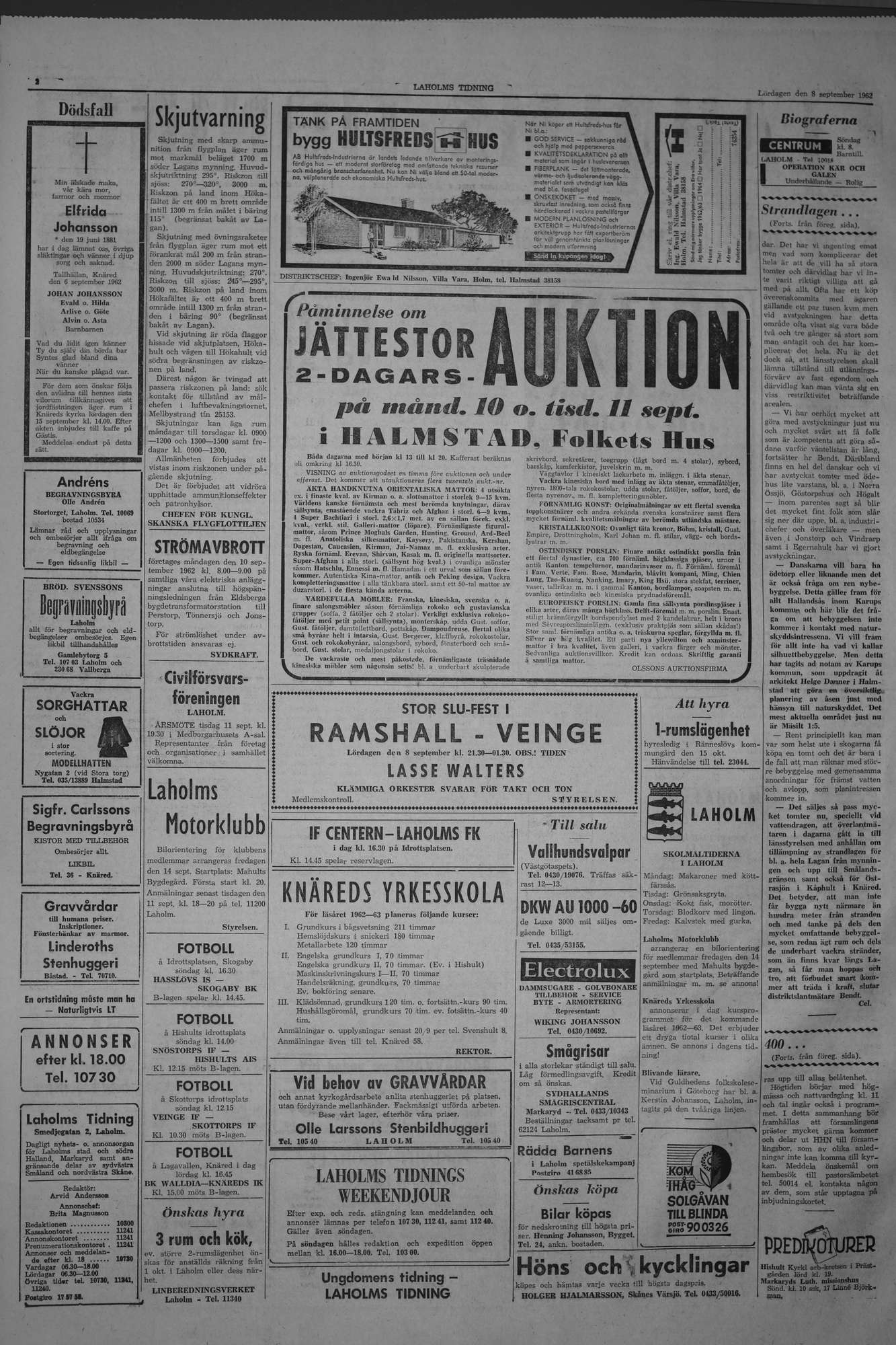 Laholms Tidning Lördag 8 september 1962, sida 2