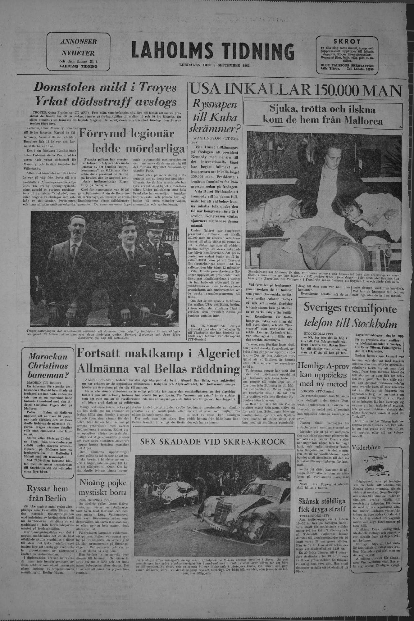 Laholms Tidning Lördag 8 september 1962, sida 8
