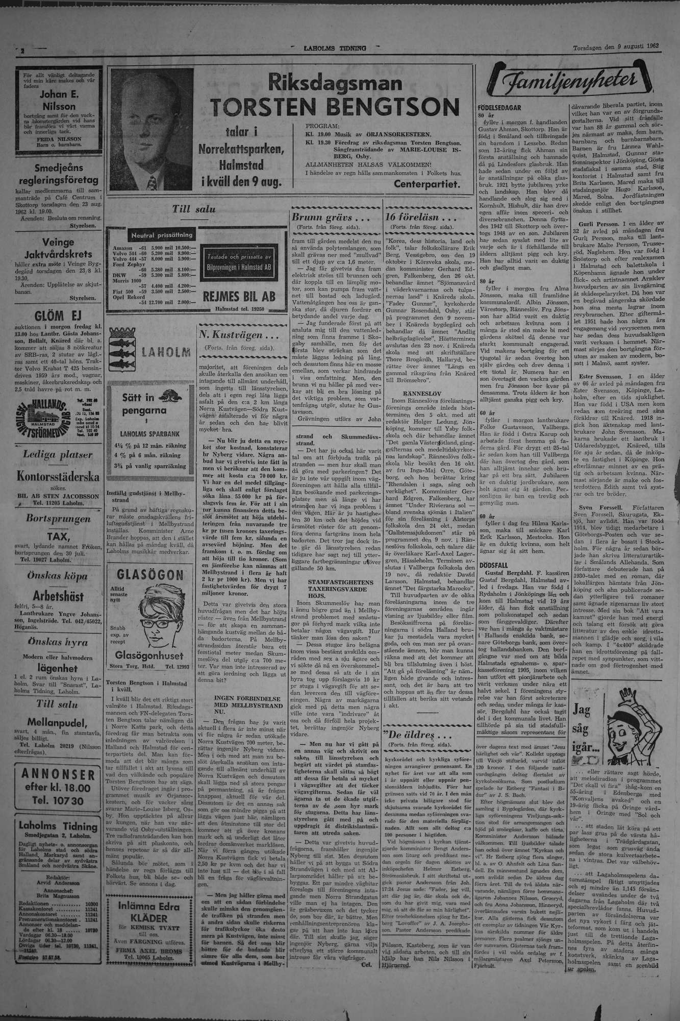 Laholms Tidning Torsdag 9 augusti 1962, sida 2