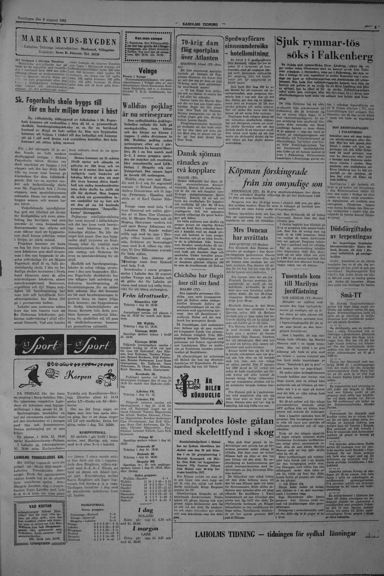 Laholms Tidning Torsdag 9 augusti 1962, sida 3