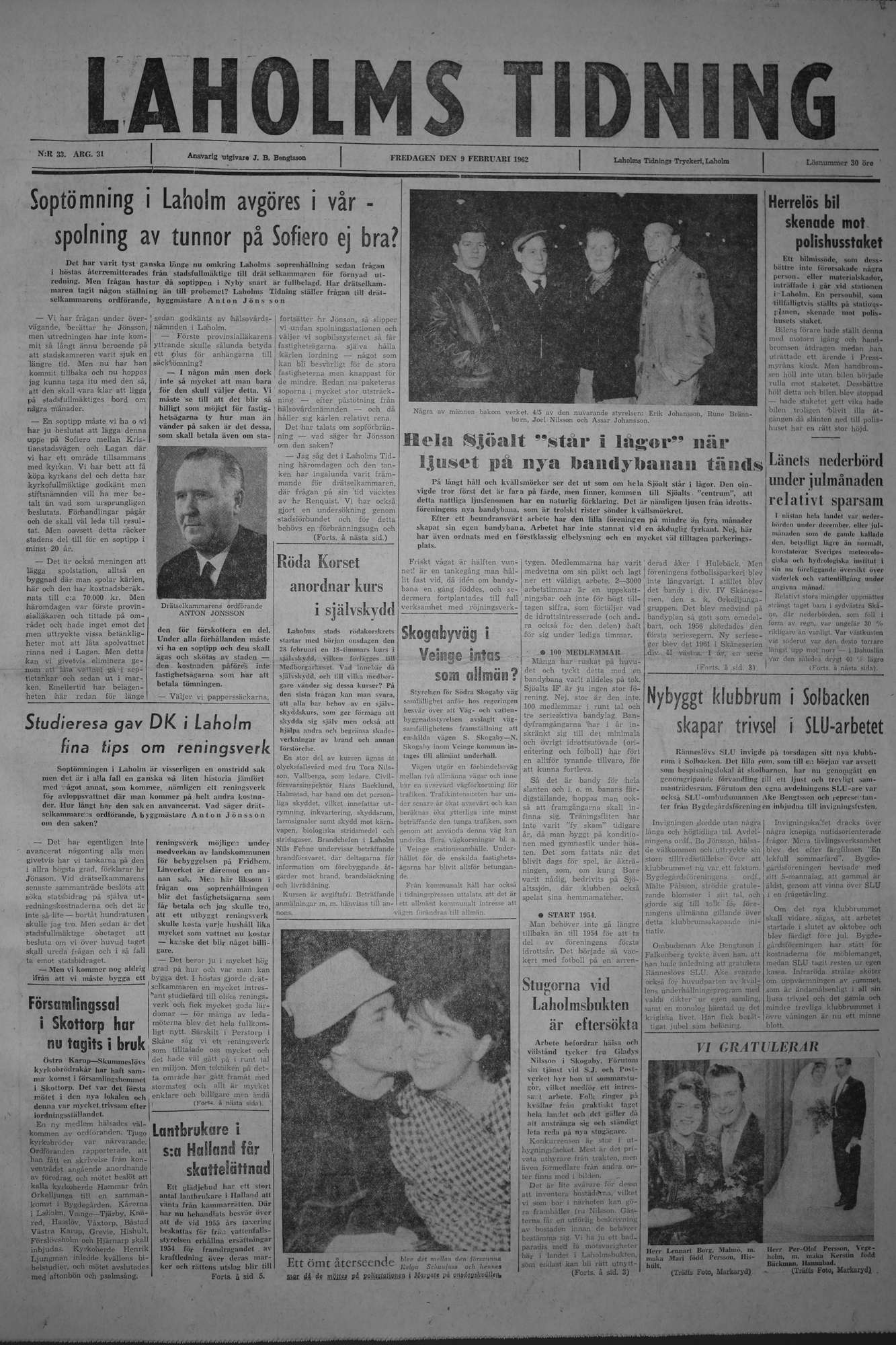 Laholms Tidning Fredag 9 februari 1962, sida 1