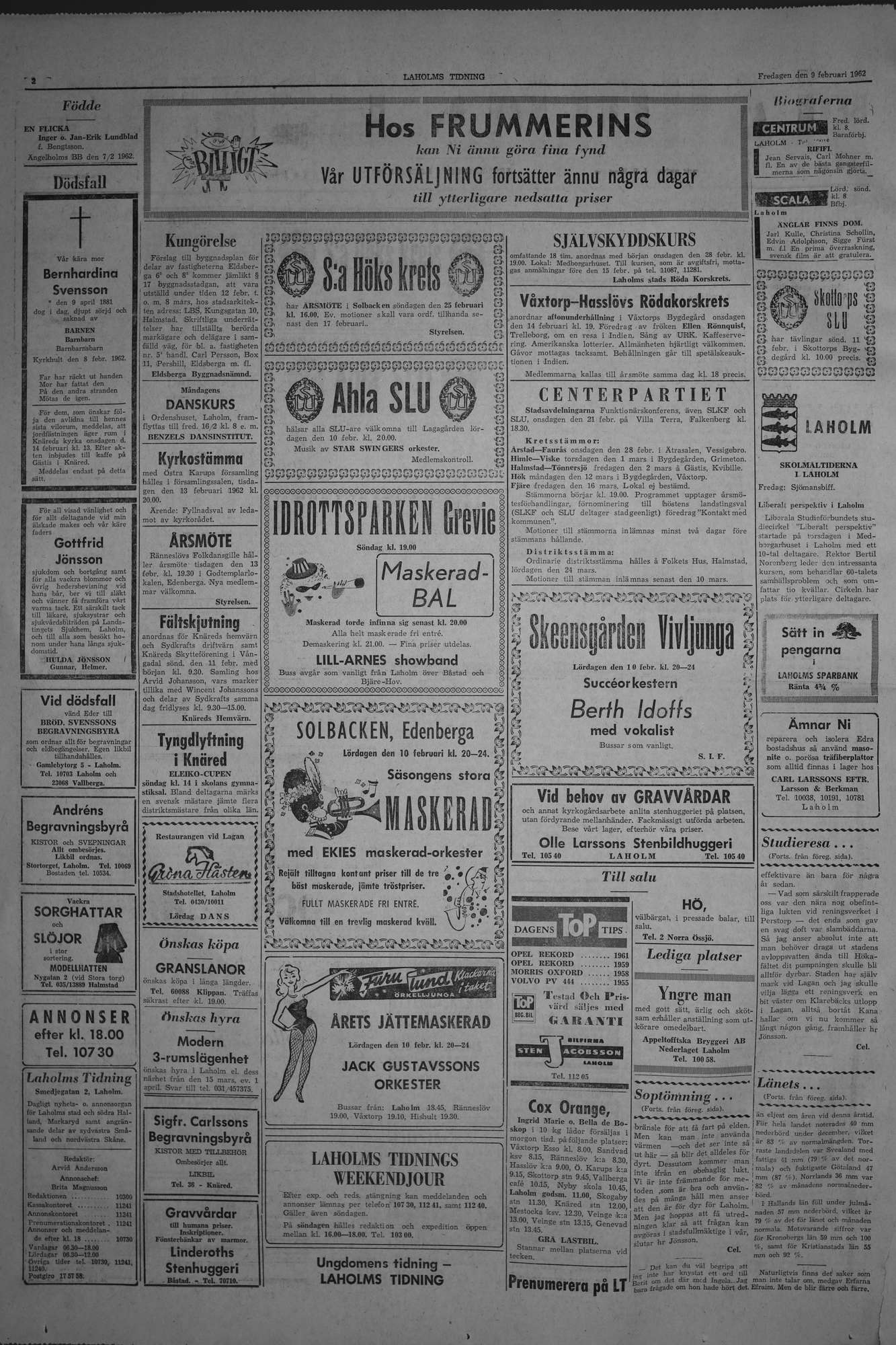 Laholms Tidning Fredag 9 februari 1962, sida 2