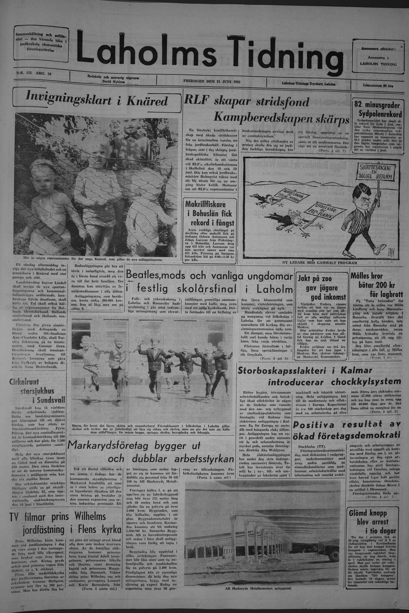 Laholms Tidning Fredag 11 juni 1965, sida 1