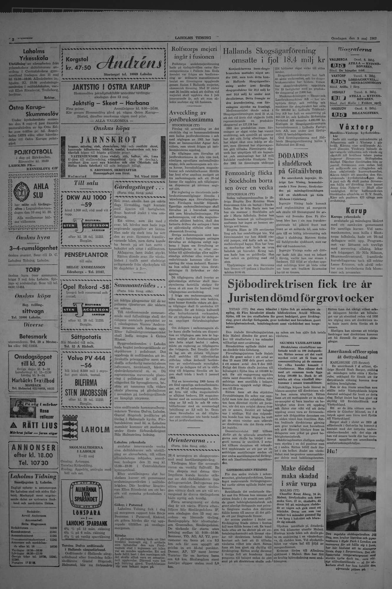 Laholms Tidning Onsdag 9 maj 1962, sida 2
